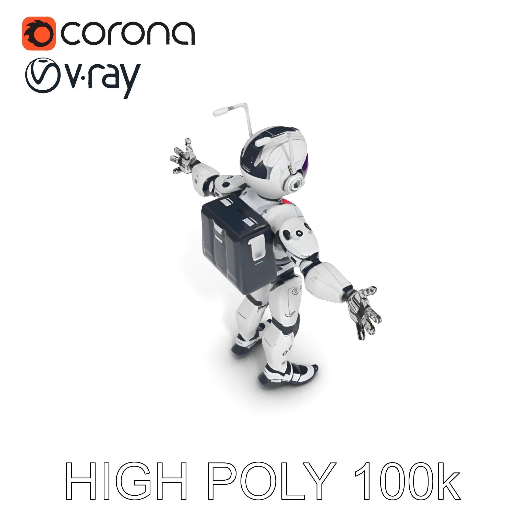 RiggedRetroFuturistic Robot Companion with Antenna and Neon A... Low-poly 3D model_22