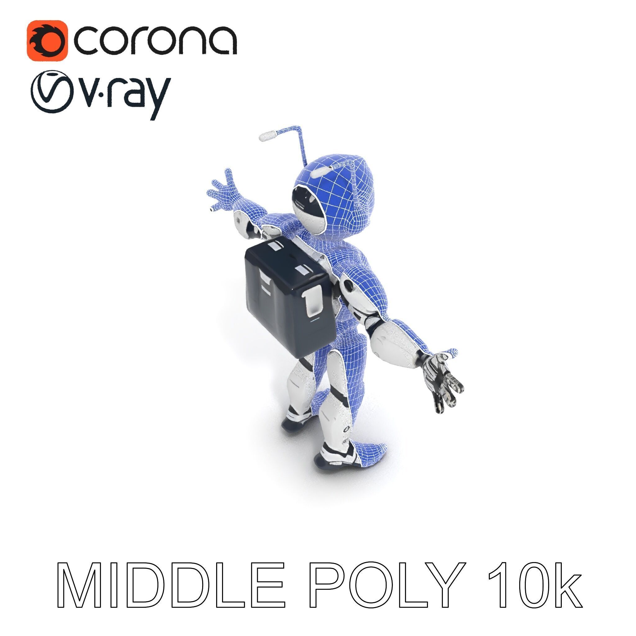 RiggedRetroFuturistic Robot Companion with Antenna and Neon A... Low-poly 3D model_33