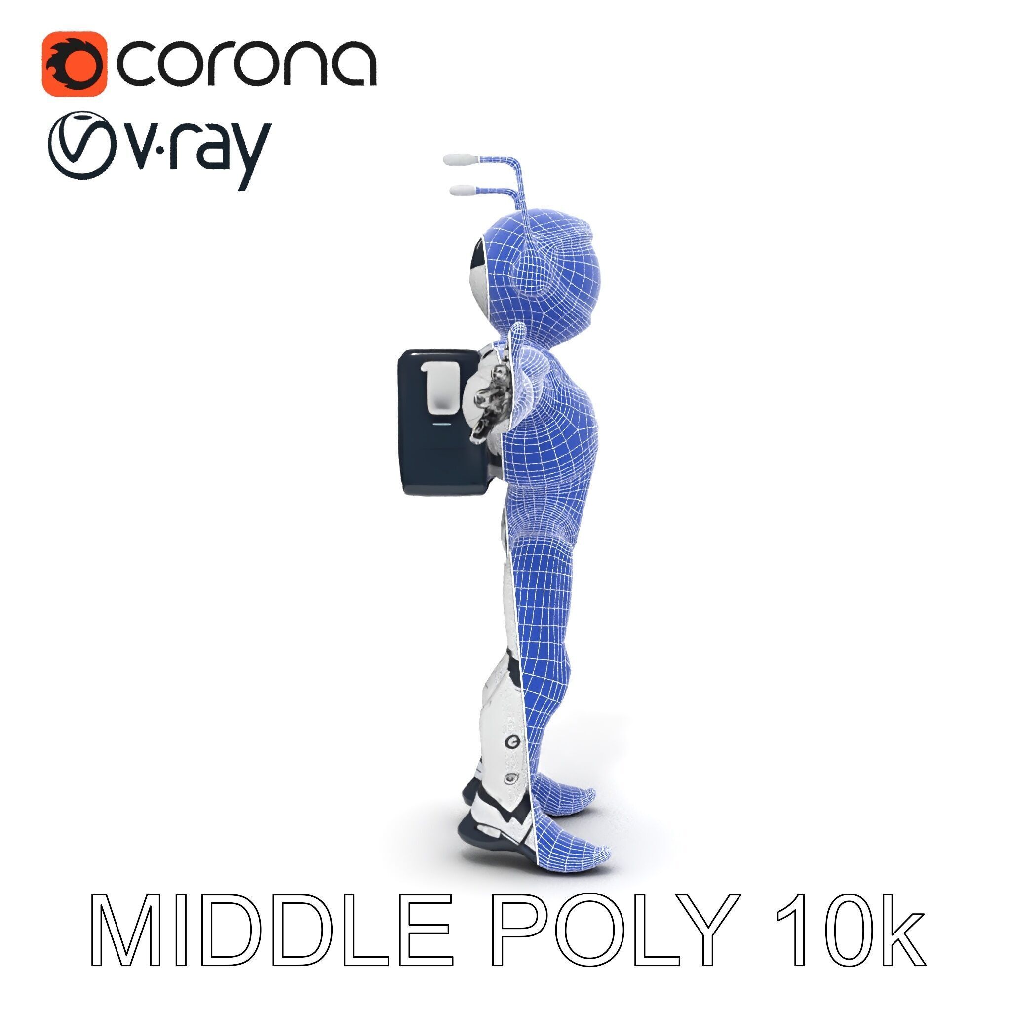 RiggedRetroFuturistic Robot Companion with Antenna and Neon A... Low-poly 3D model_37