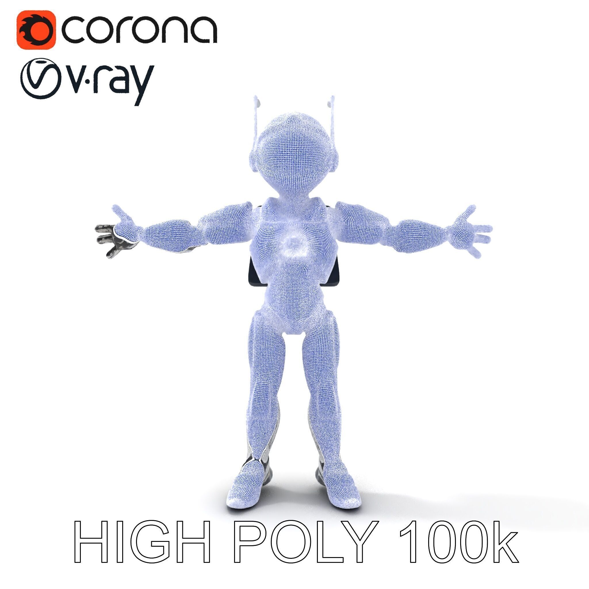 RiggedRetroFuturistic Robot Companion with Antenna and Neon A... Low-poly 3D model_14