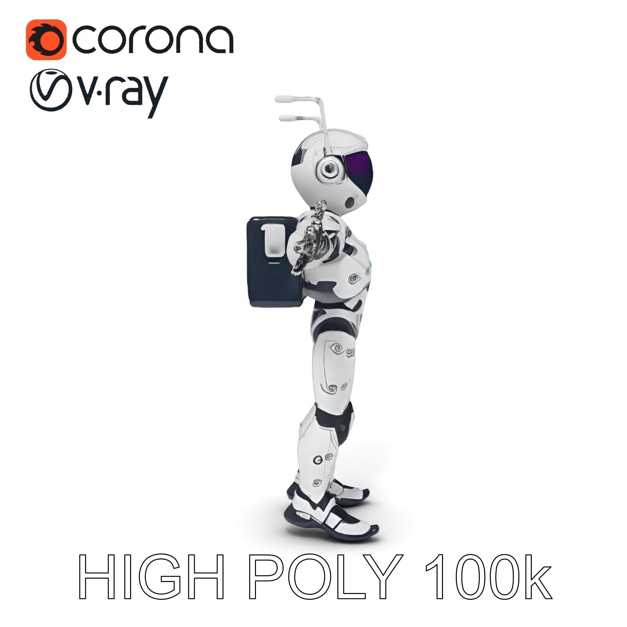 RiggedRetroFuturistic Robot Companion with Antenna and Neon A... Low-poly 3D model_19