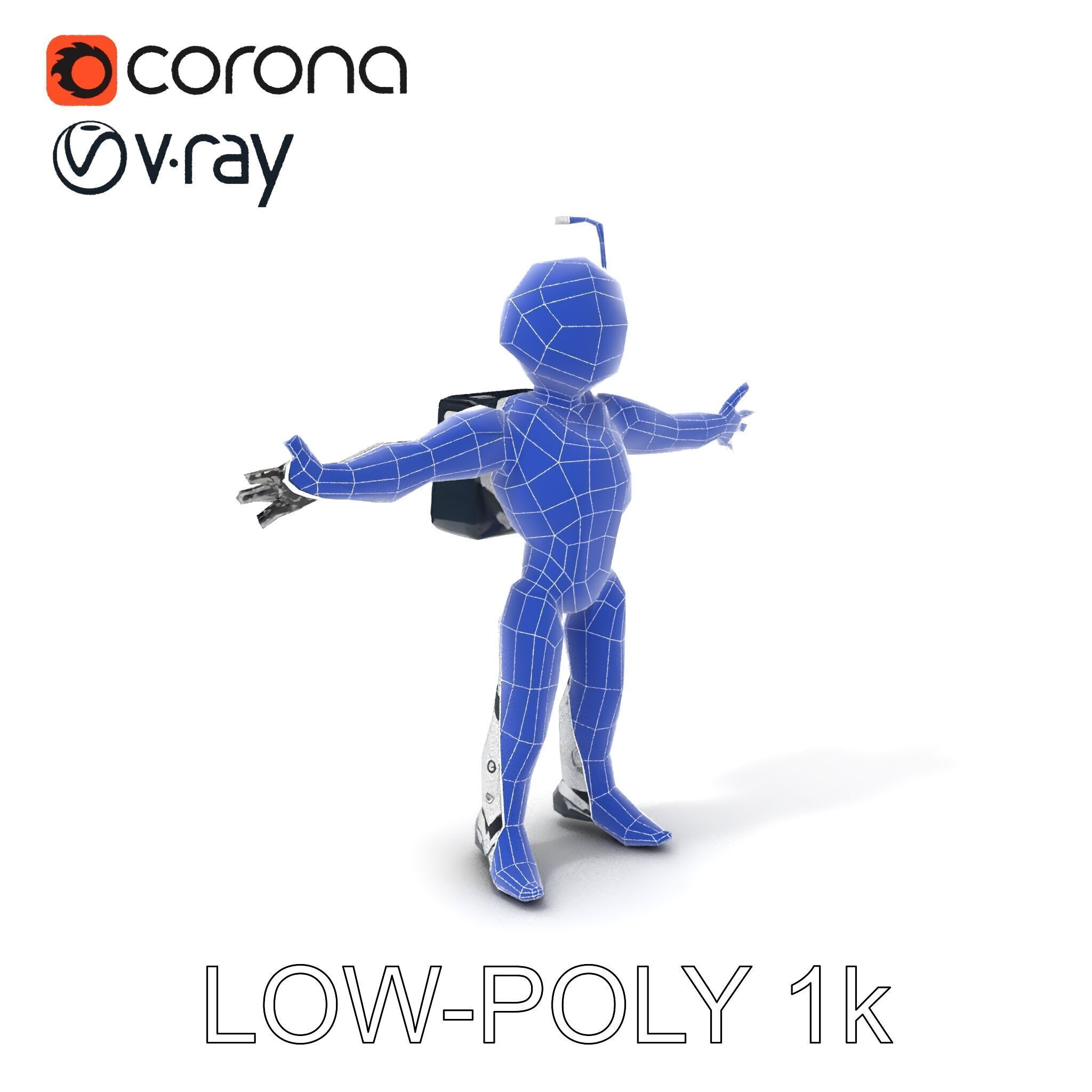 RiggedRetroFuturistic Robot Companion with Antenna and Neon A... Low-poly 3D model_7