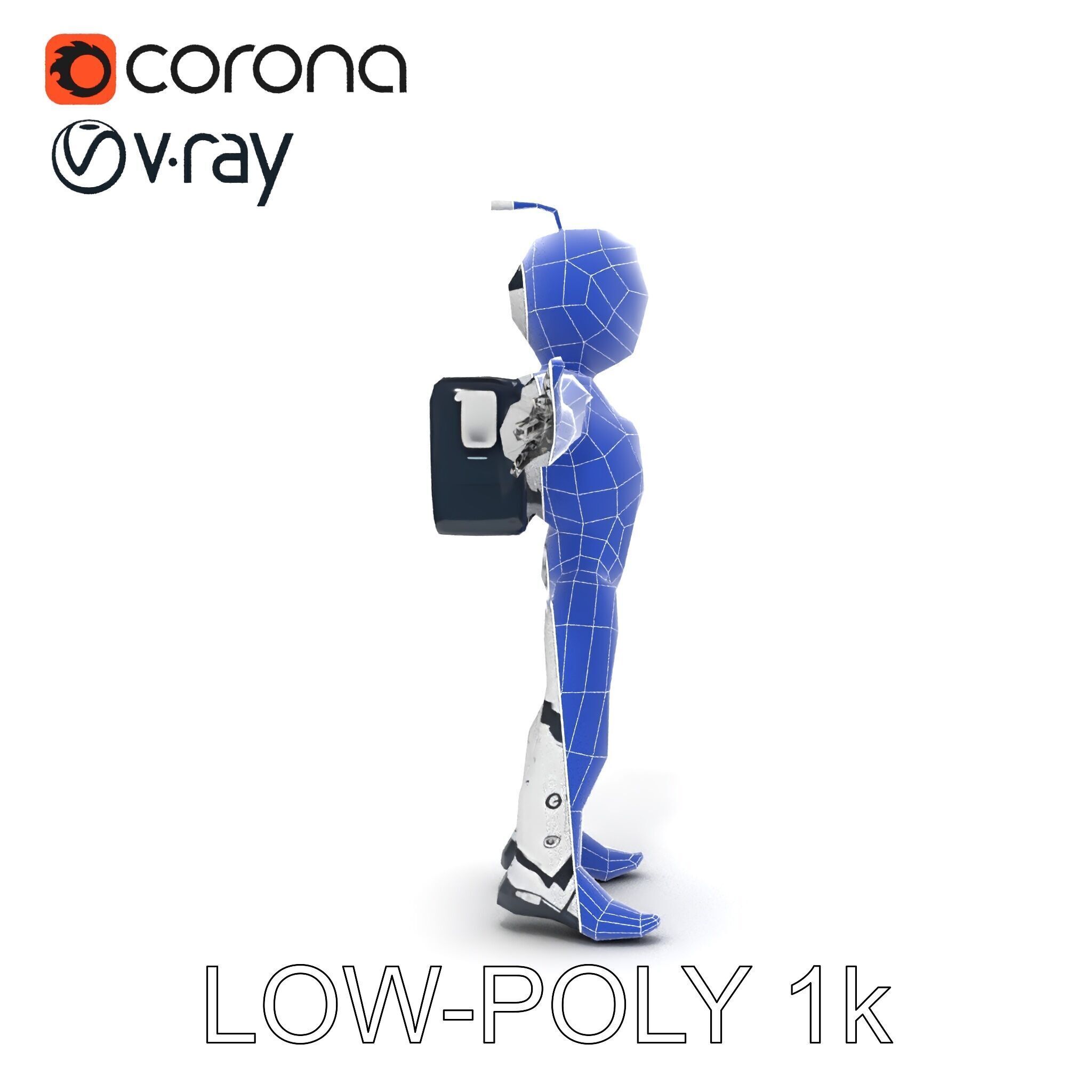 RiggedRetroFuturistic Robot Companion with Antenna and Neon A... Low-poly 3D model_18