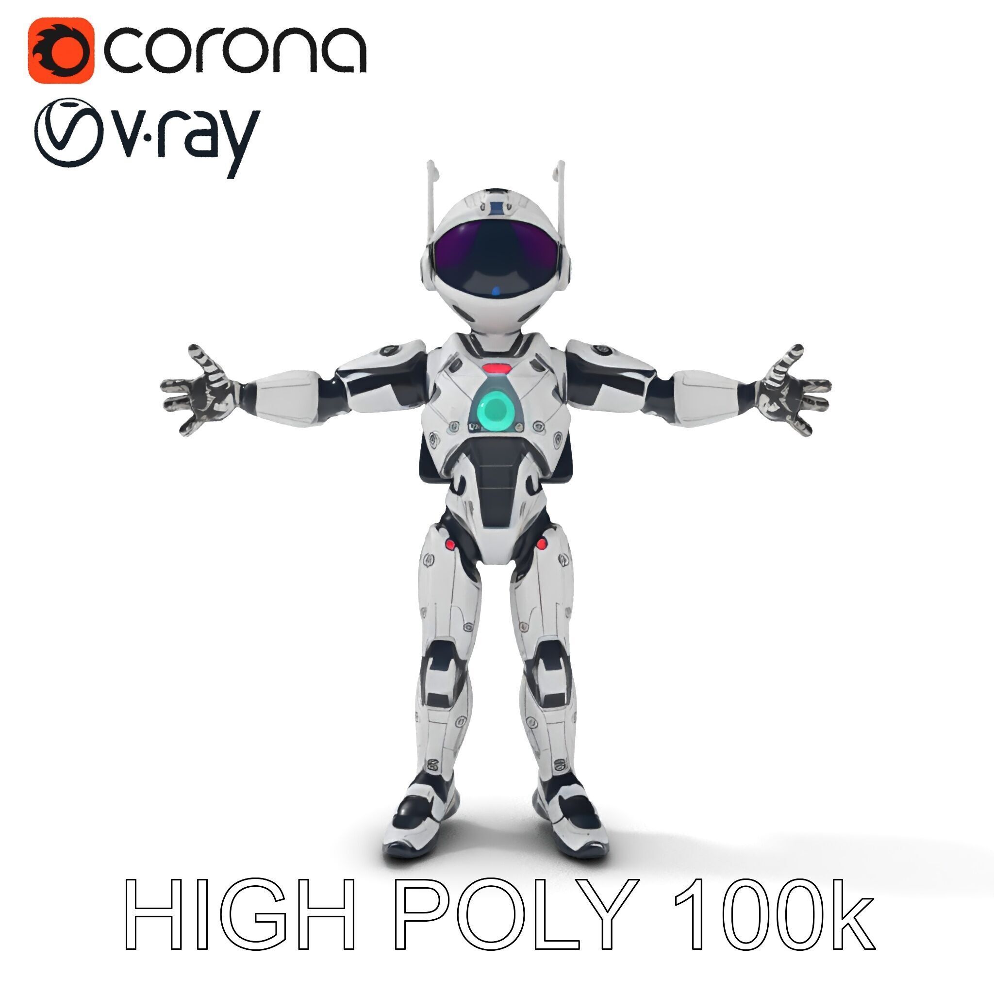 RiggedRetroFuturistic Robot Companion with Antenna and Neon A... Low-poly 3D model_11