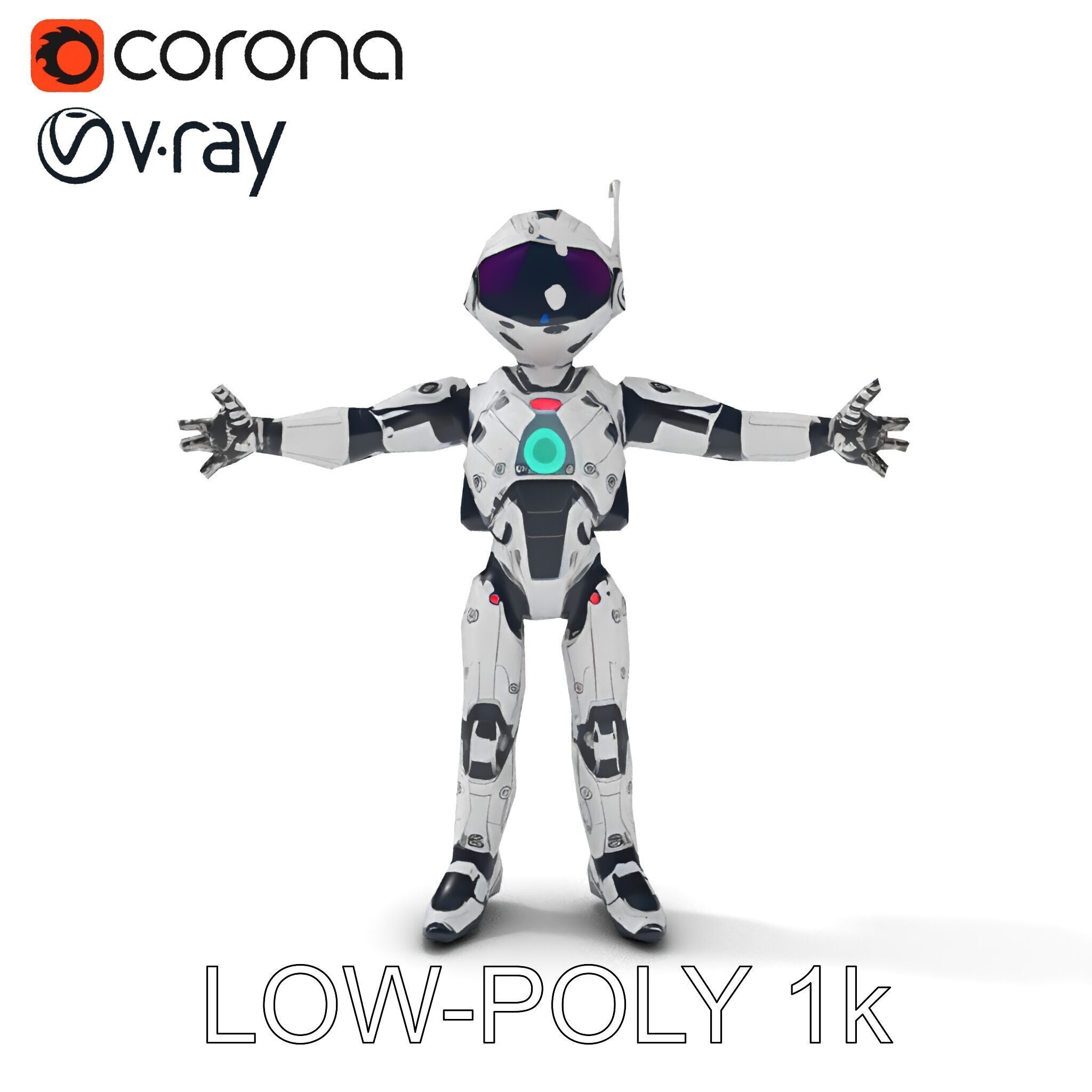 RiggedRetroFuturistic Robot Companion with Antenna and Neon A... Low-poly 3D model_26
