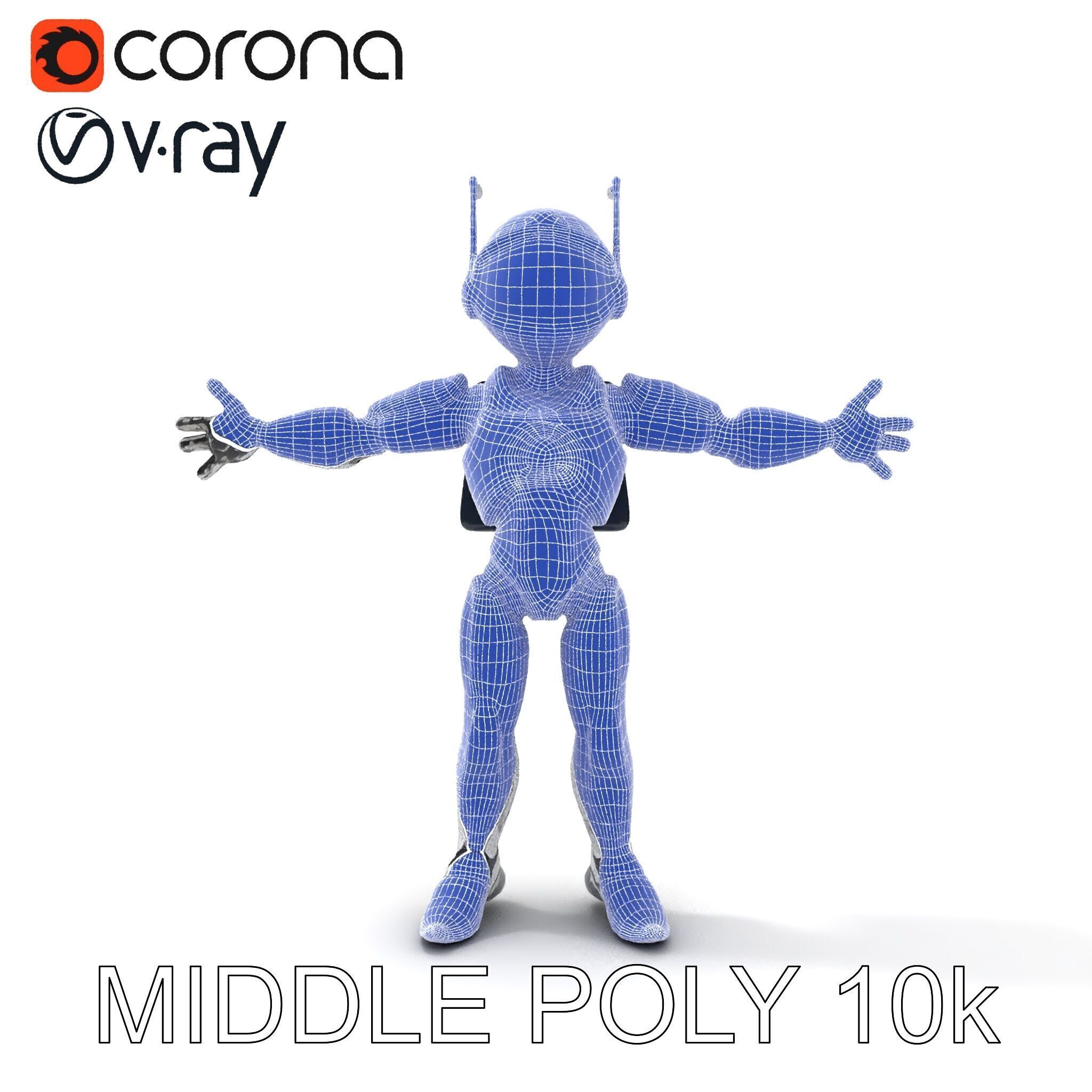 RiggedRetroFuturistic Robot Companion with Antenna and Neon A... Low-poly 3D model_30