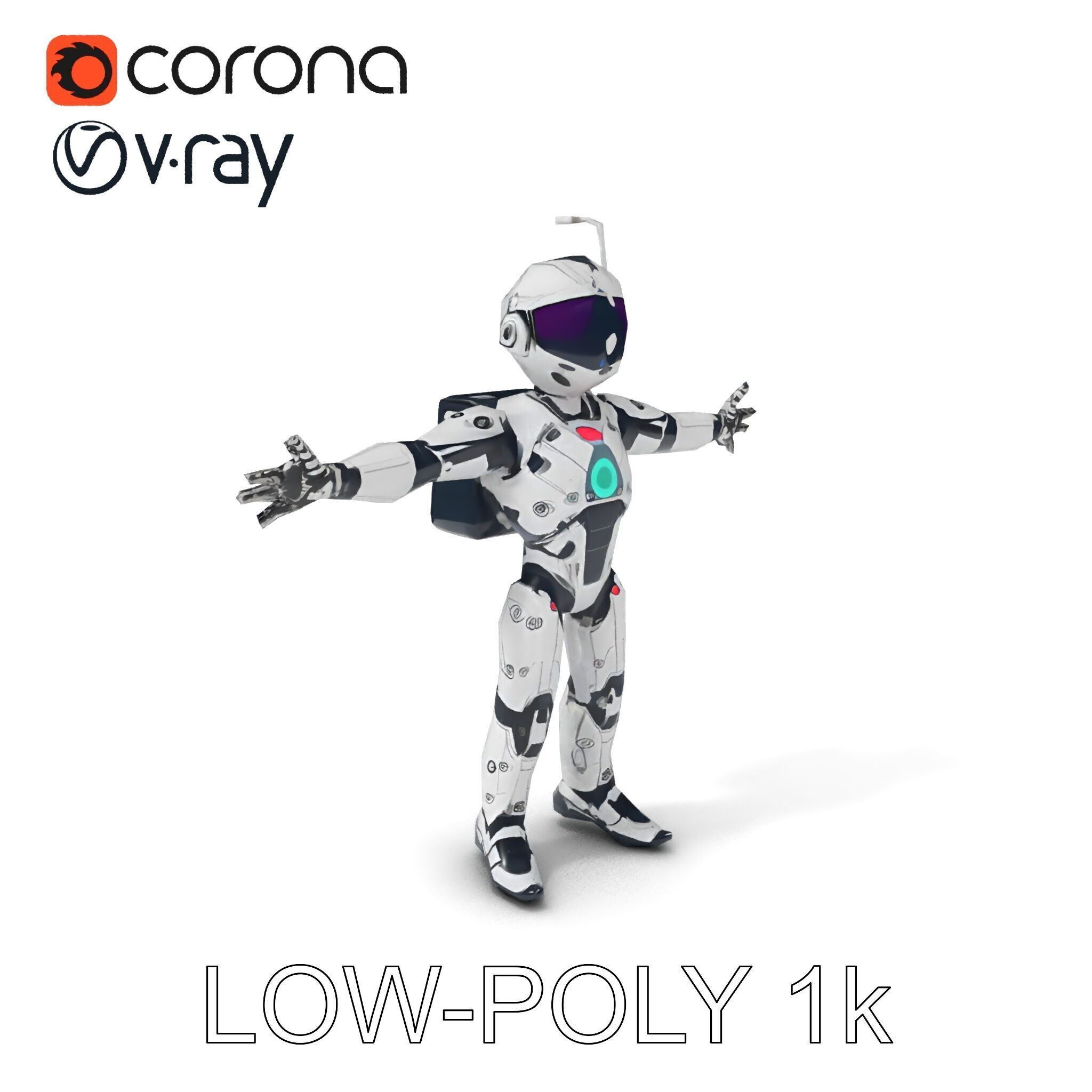 RiggedRetroFuturistic Robot Companion with Antenna and Neon A... Low-poly 3D model_24