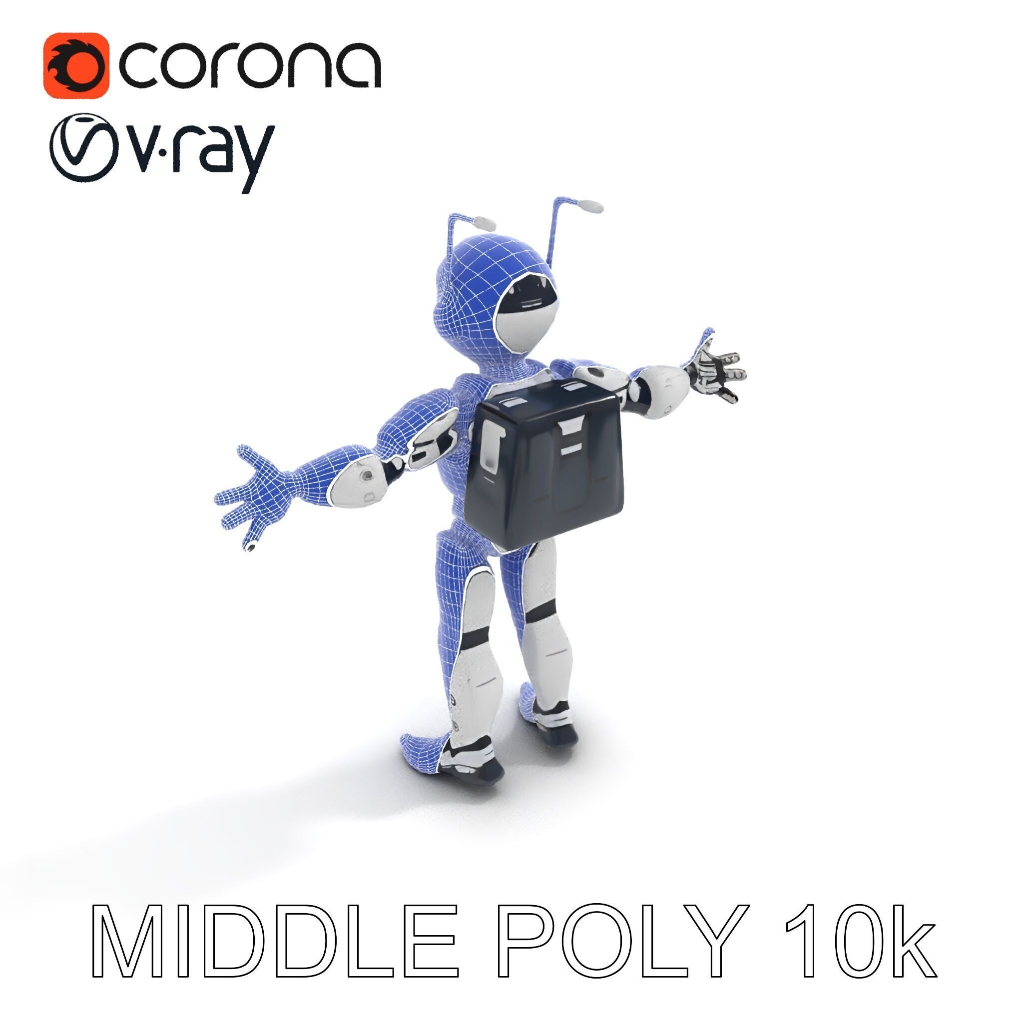 RiggedRetroFuturistic Robot Companion with Antenna and Neon A... Low-poly 3D model_12