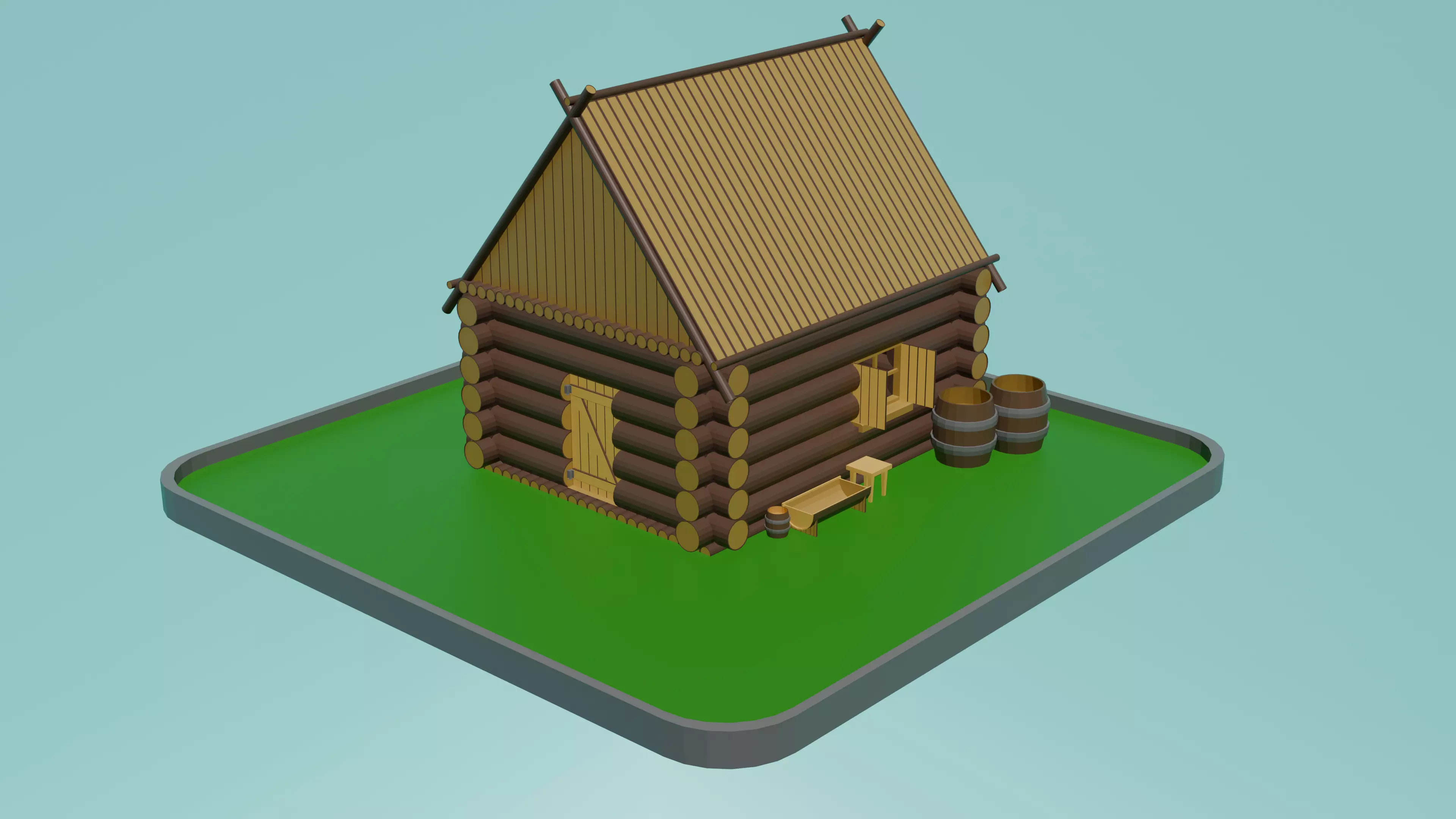 Low poly Wooden house Small Low-poly 3D model_0