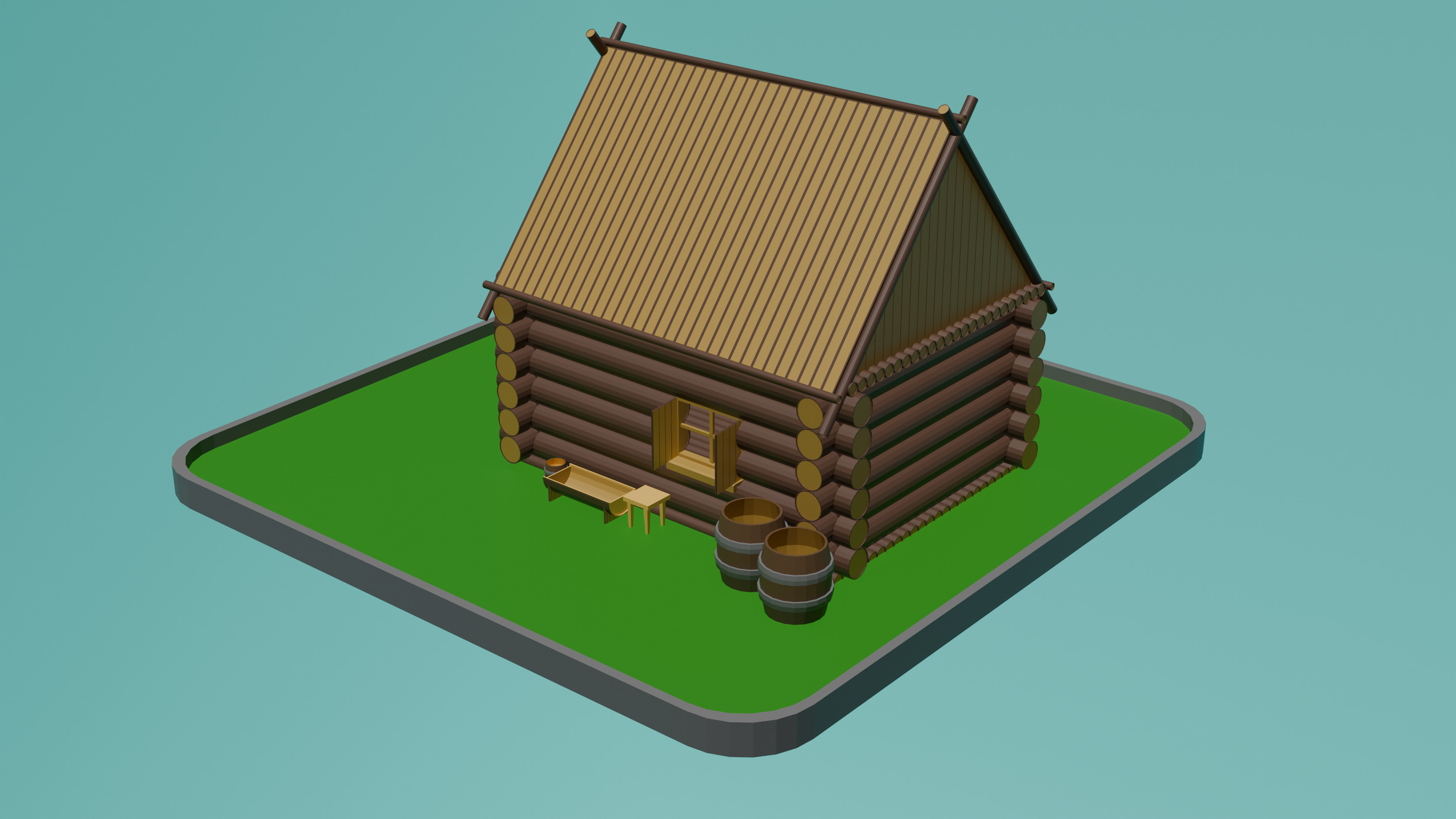 Low poly Wooden house Small Low-poly 3D model_6