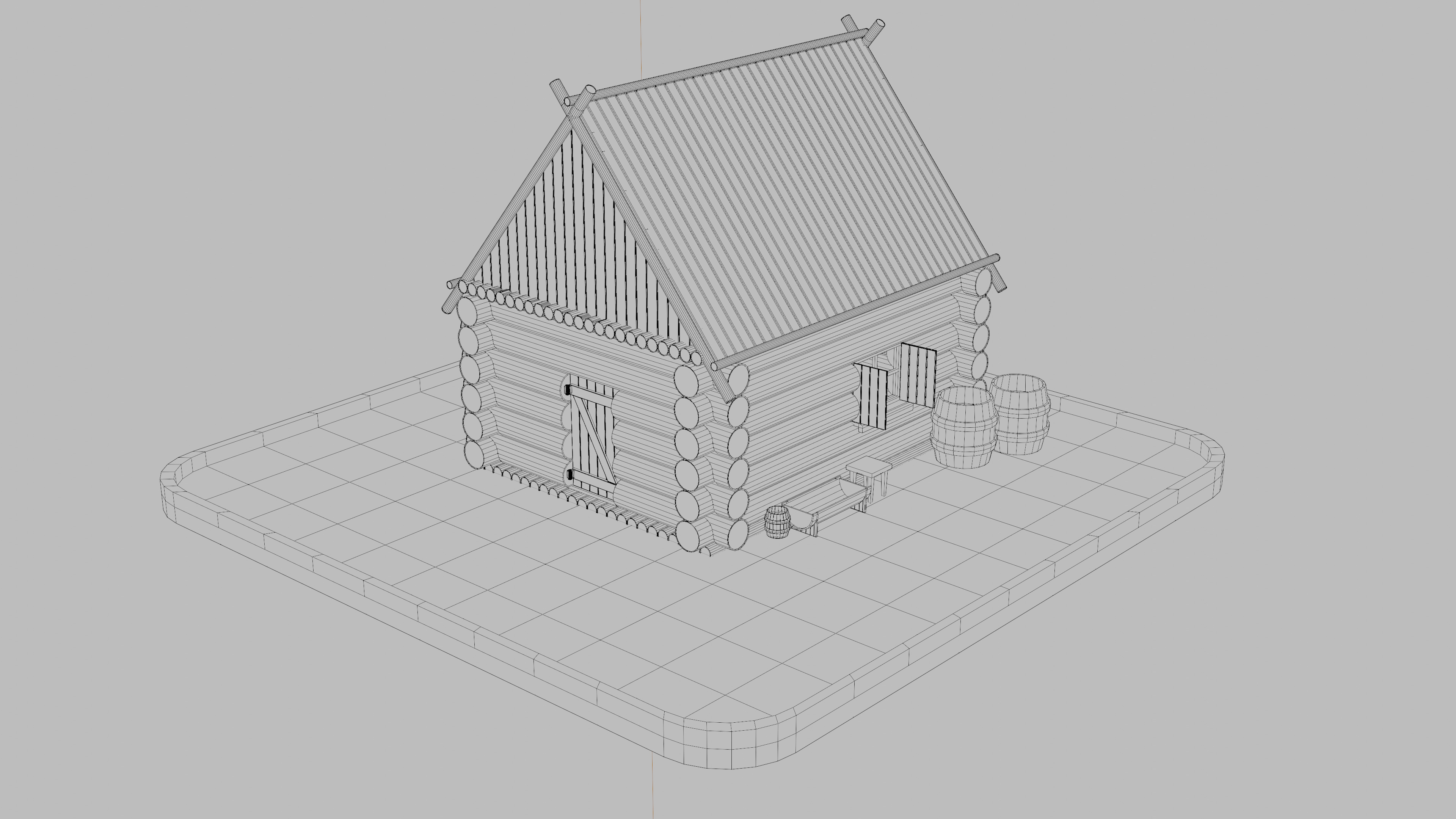 Low poly Wooden house Small Low-poly 3D model_1