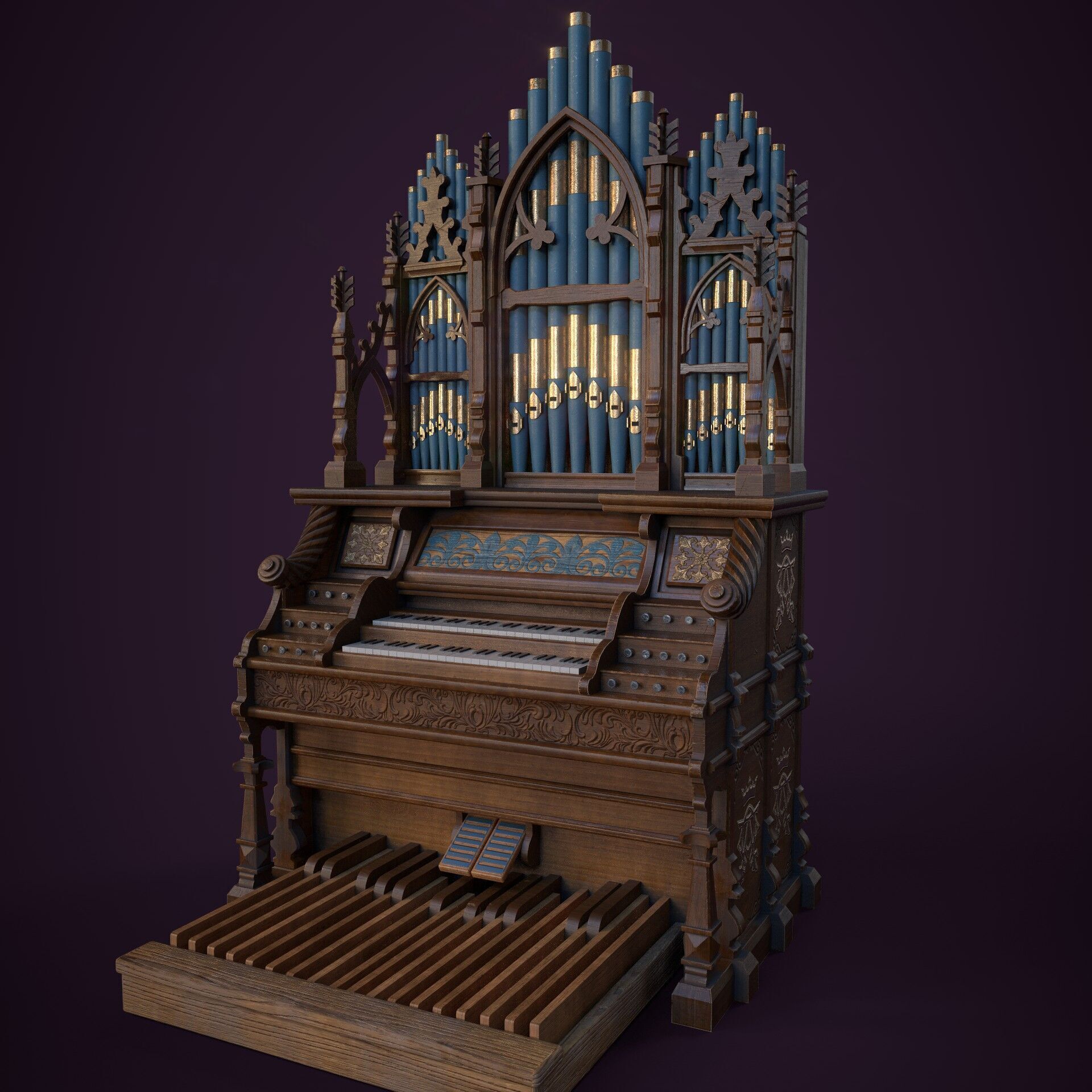 Pipe Organ Antique Low-poly 3D model_1