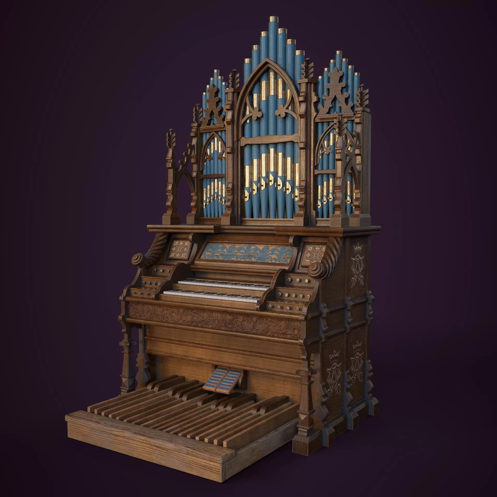 Pipe Organ Antique Low-poly 3D model_0