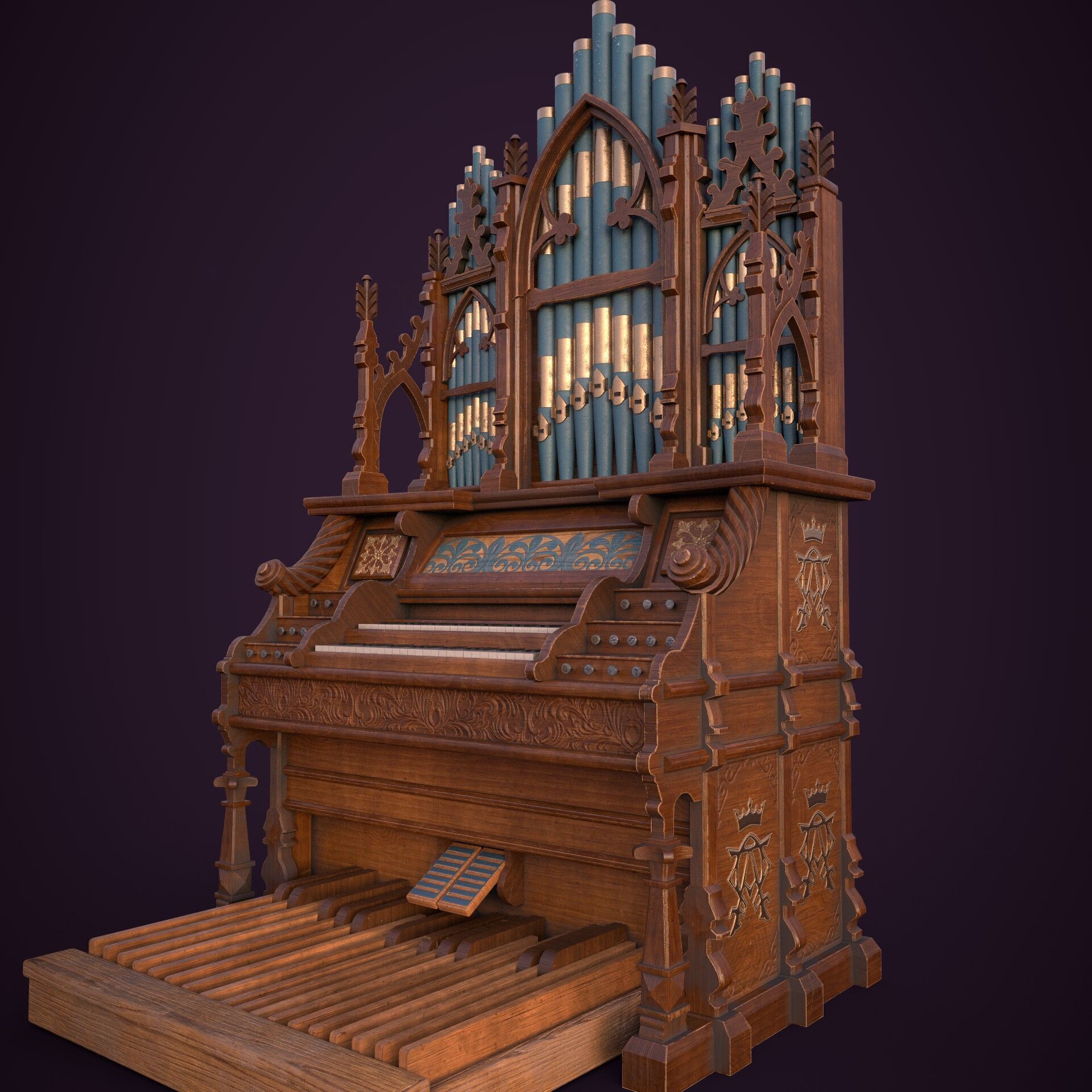 Pipe Organ Antique Low-poly 3D model_2