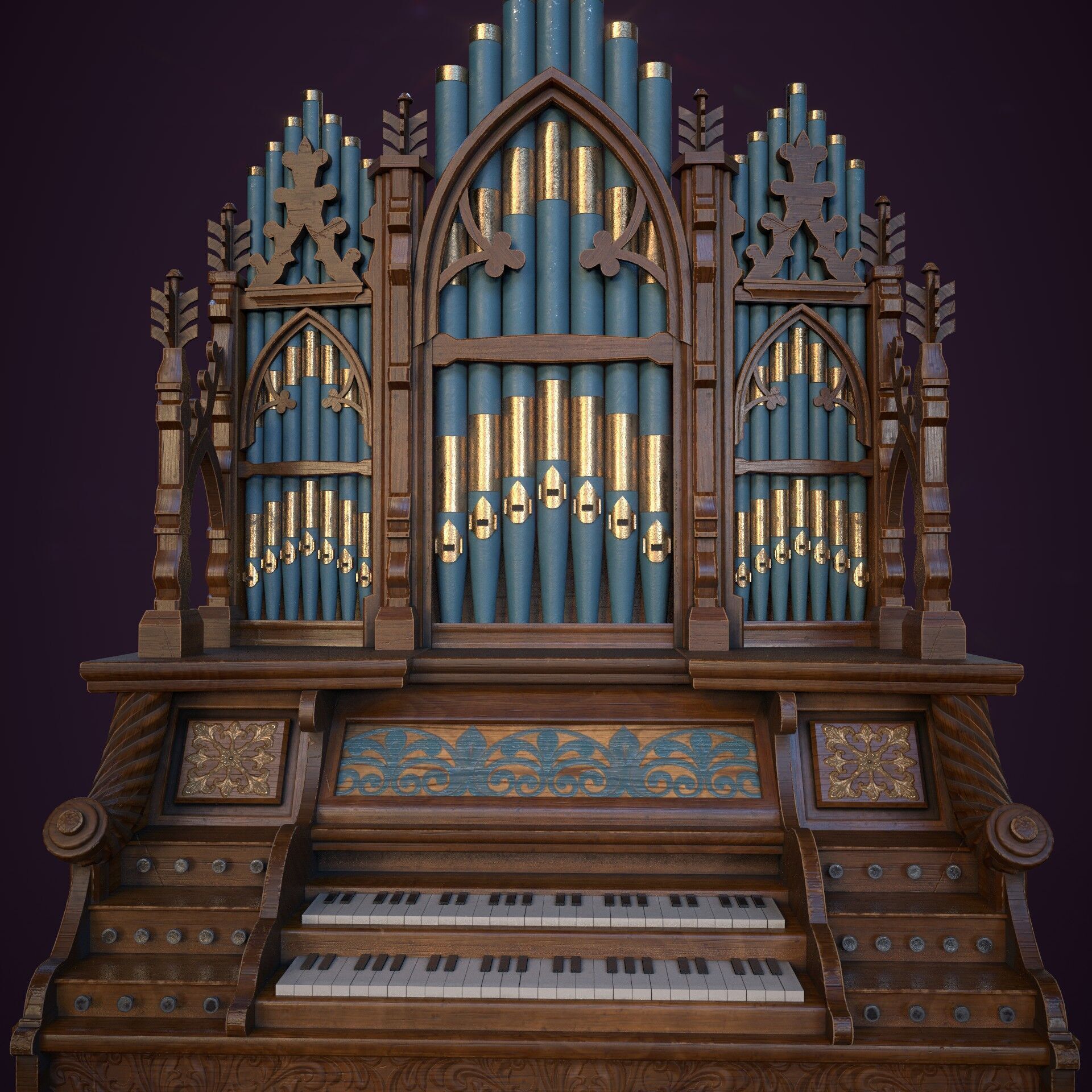 Pipe Organ Antique Low-poly 3D model_4