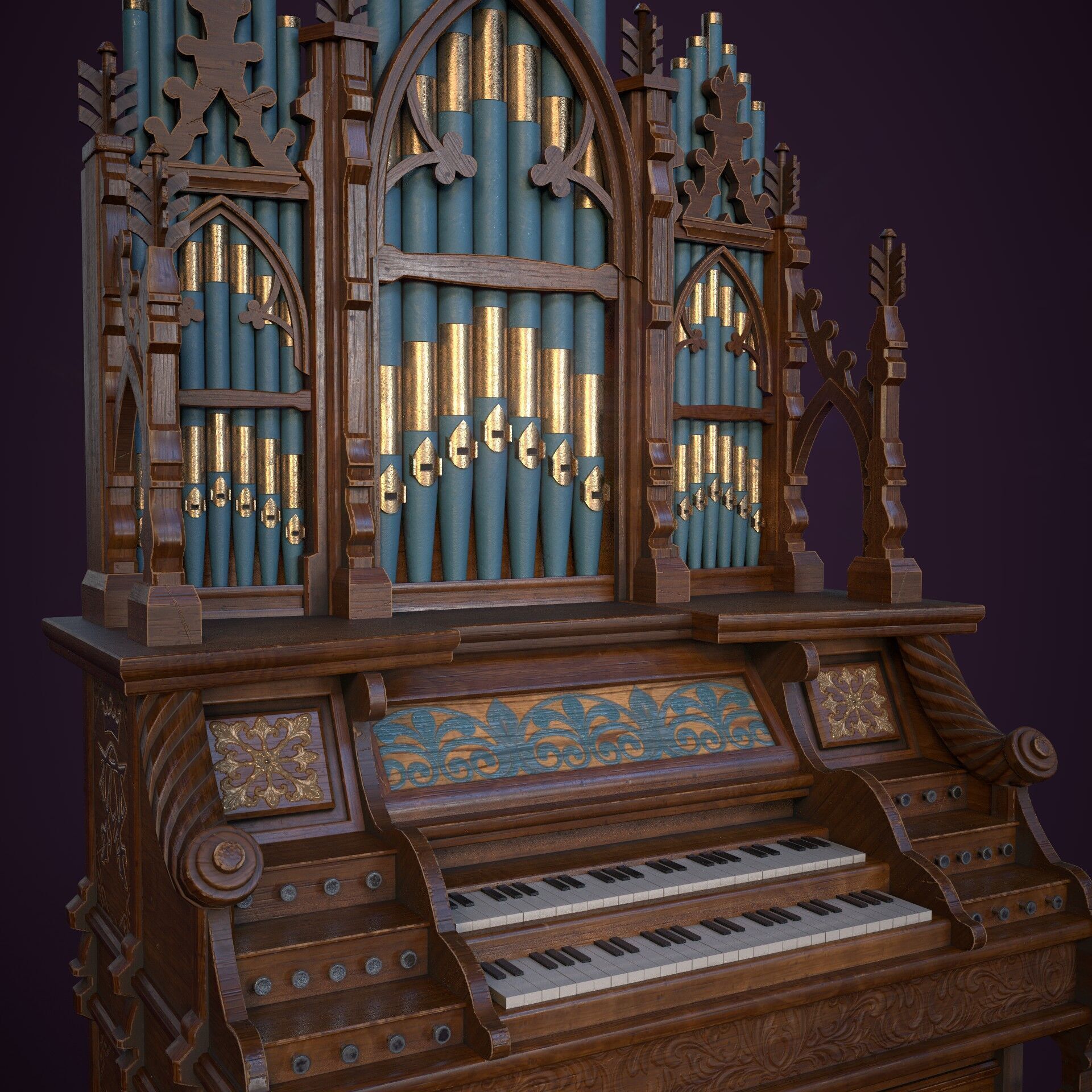 Pipe Organ Antique Low-poly 3D model_5