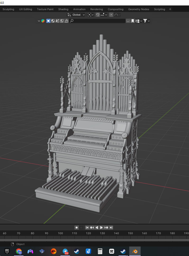 Pipe Organ Antique Low-poly 3D model_7