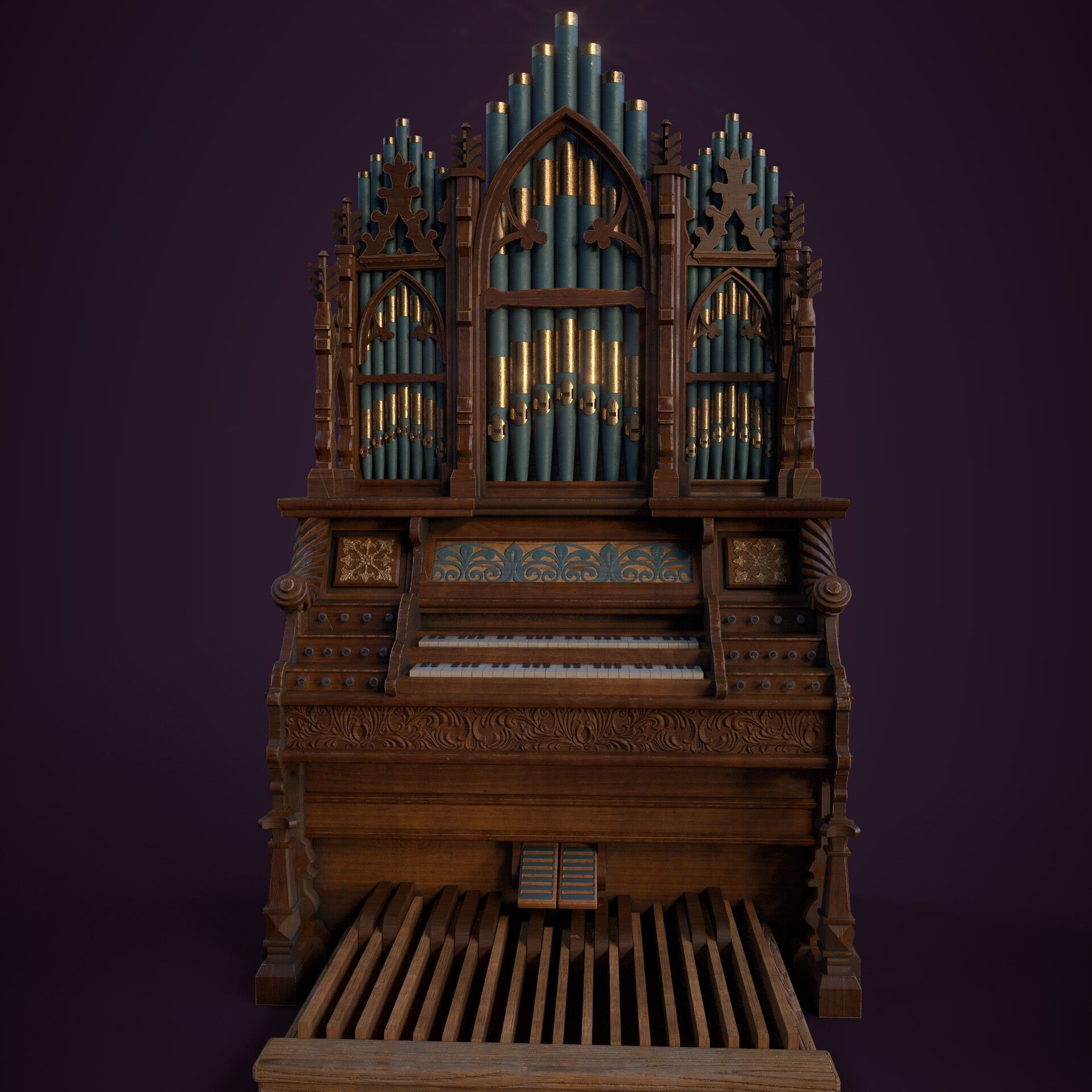 Pipe Organ Antique Low-poly 3D model_3