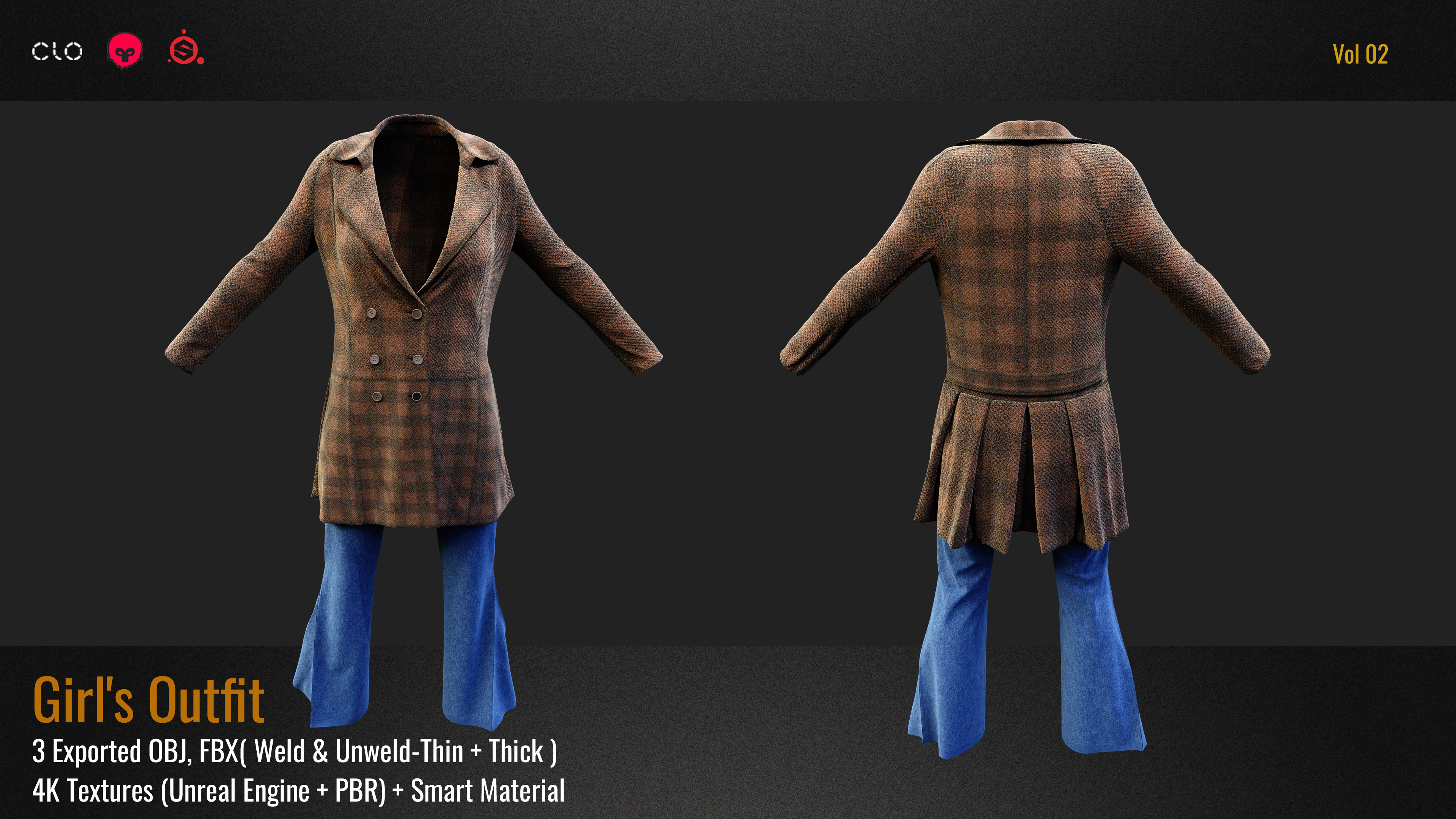 Female Outfit VOL 02 Marvelous Designer OBJ FBX 4K Textures 3D model_2