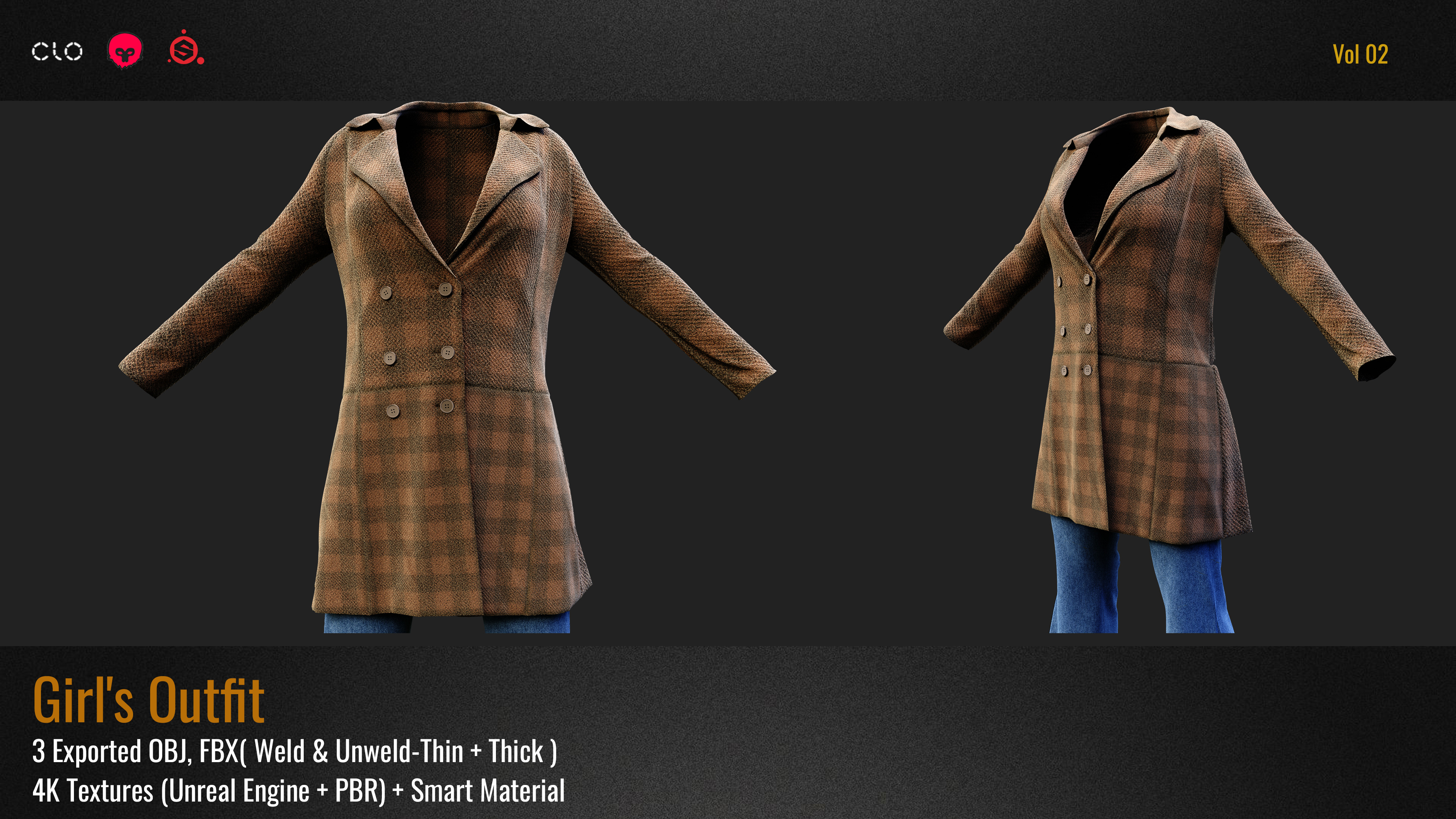 Female Outfit VOL 02 Marvelous Designer OBJ FBX 4K Textures 3D model_1