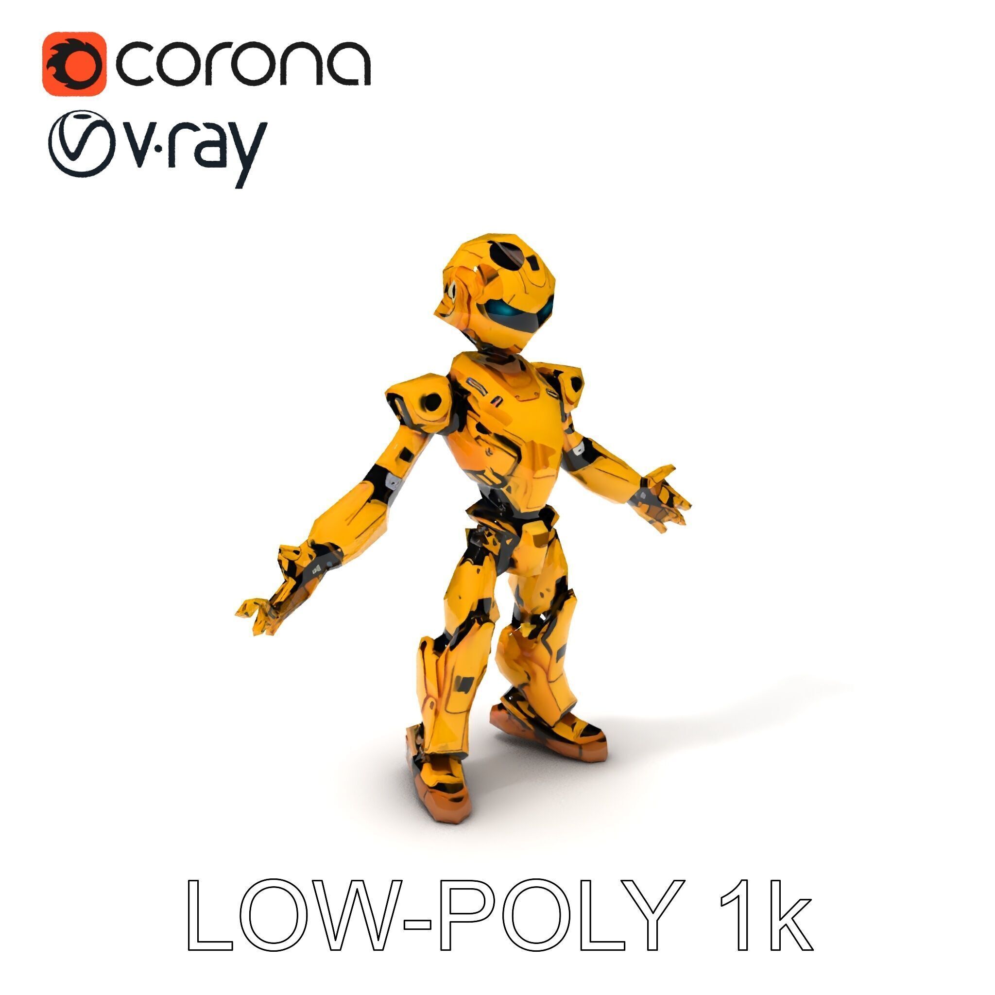 RiggedGolden Cyberbot Advanced Robotic GameReady Character Model Low-poly 3D model_12