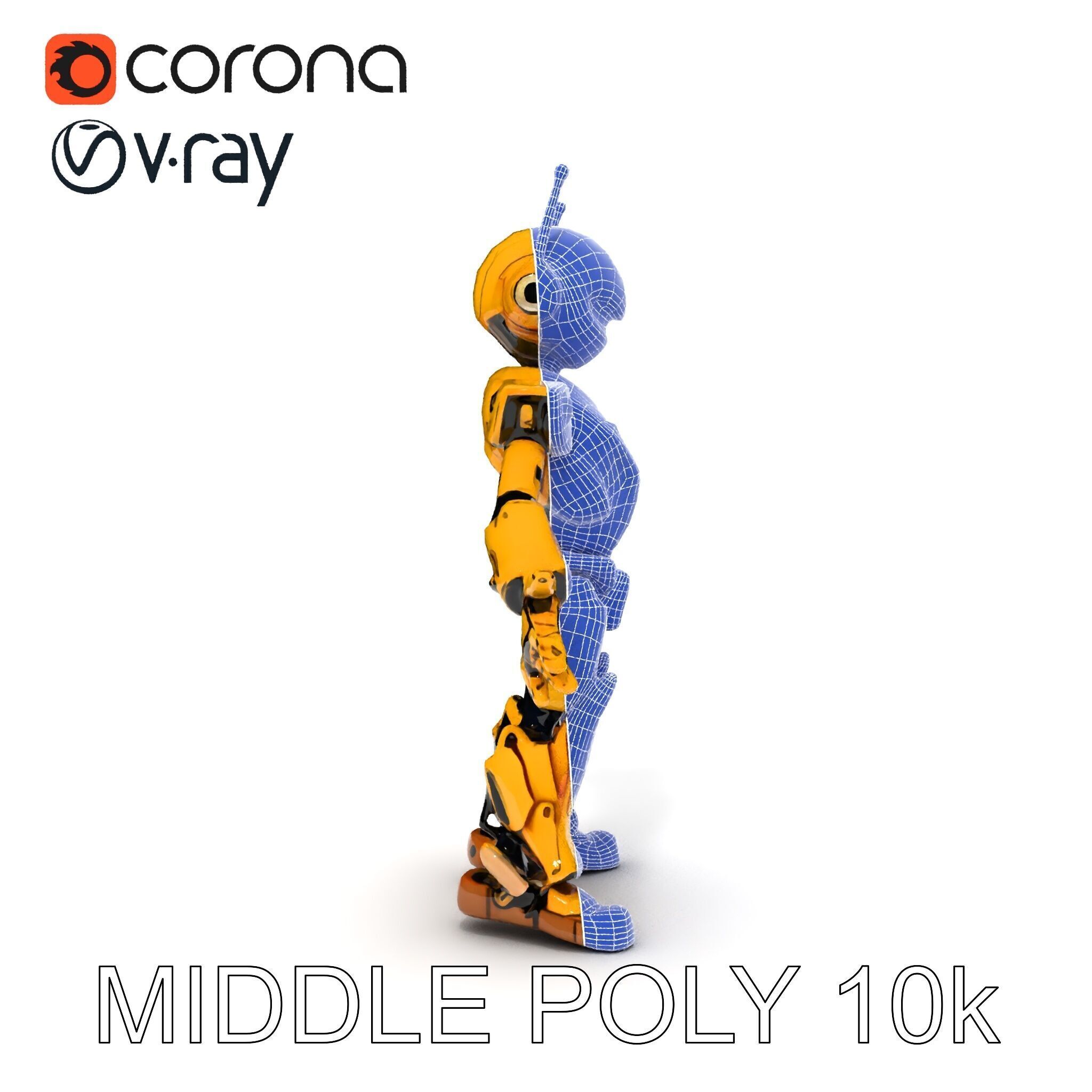 RiggedGolden Cyberbot Advanced Robotic GameReady Character Model Low-poly 3D model_32