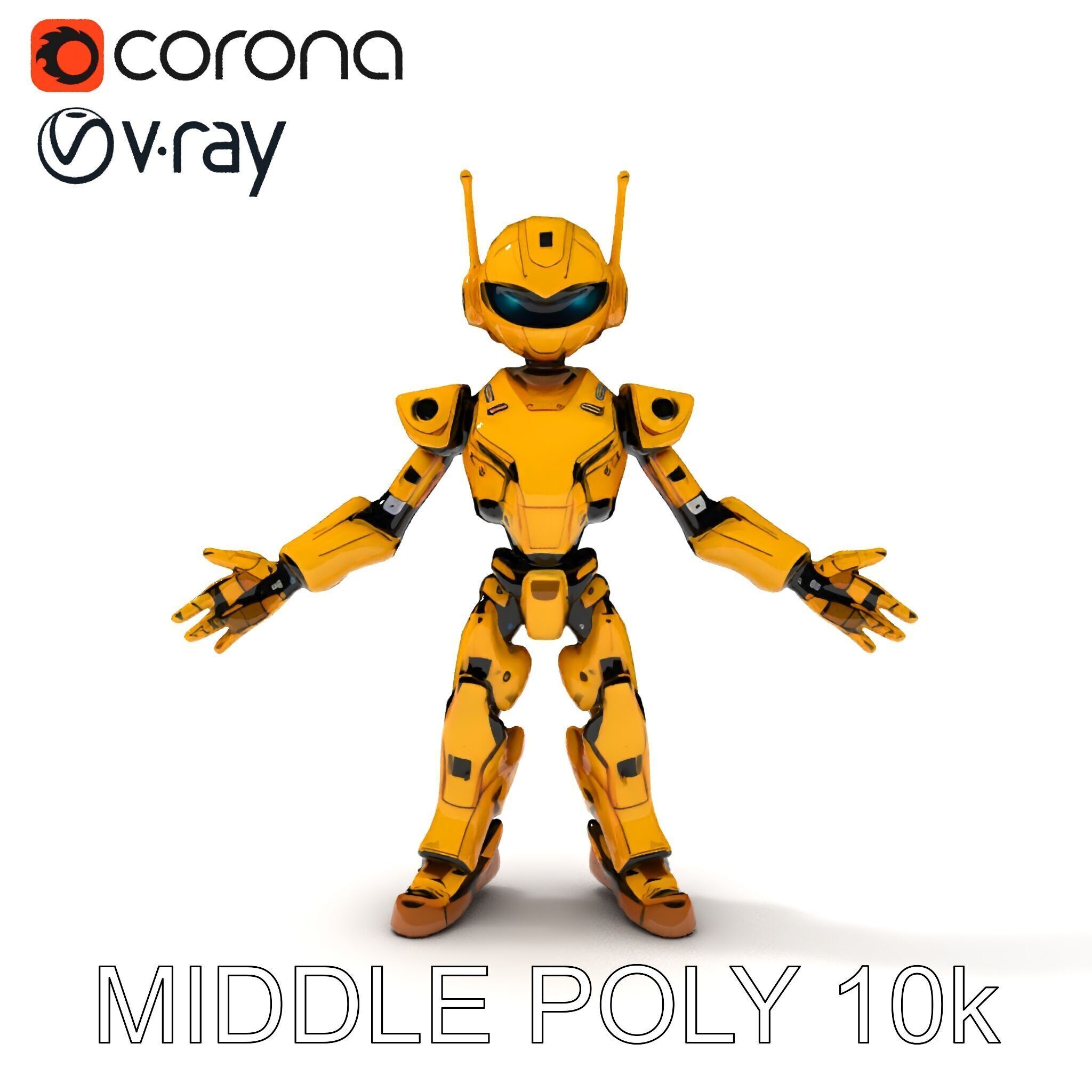 RiggedGolden Cyberbot Advanced Robotic GameReady Character Model Low-poly 3D model_19