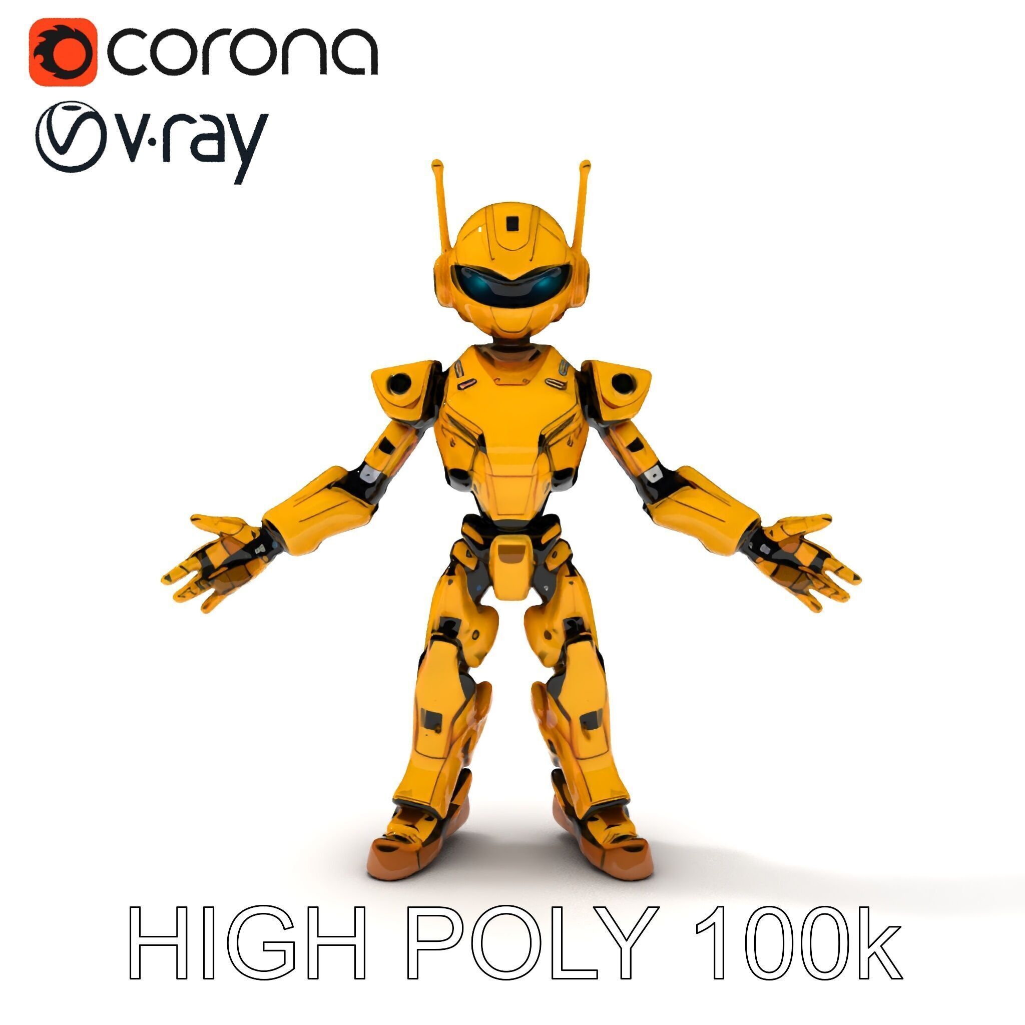 RiggedGolden Cyberbot Advanced Robotic GameReady Character Model Low-poly 3D model_28