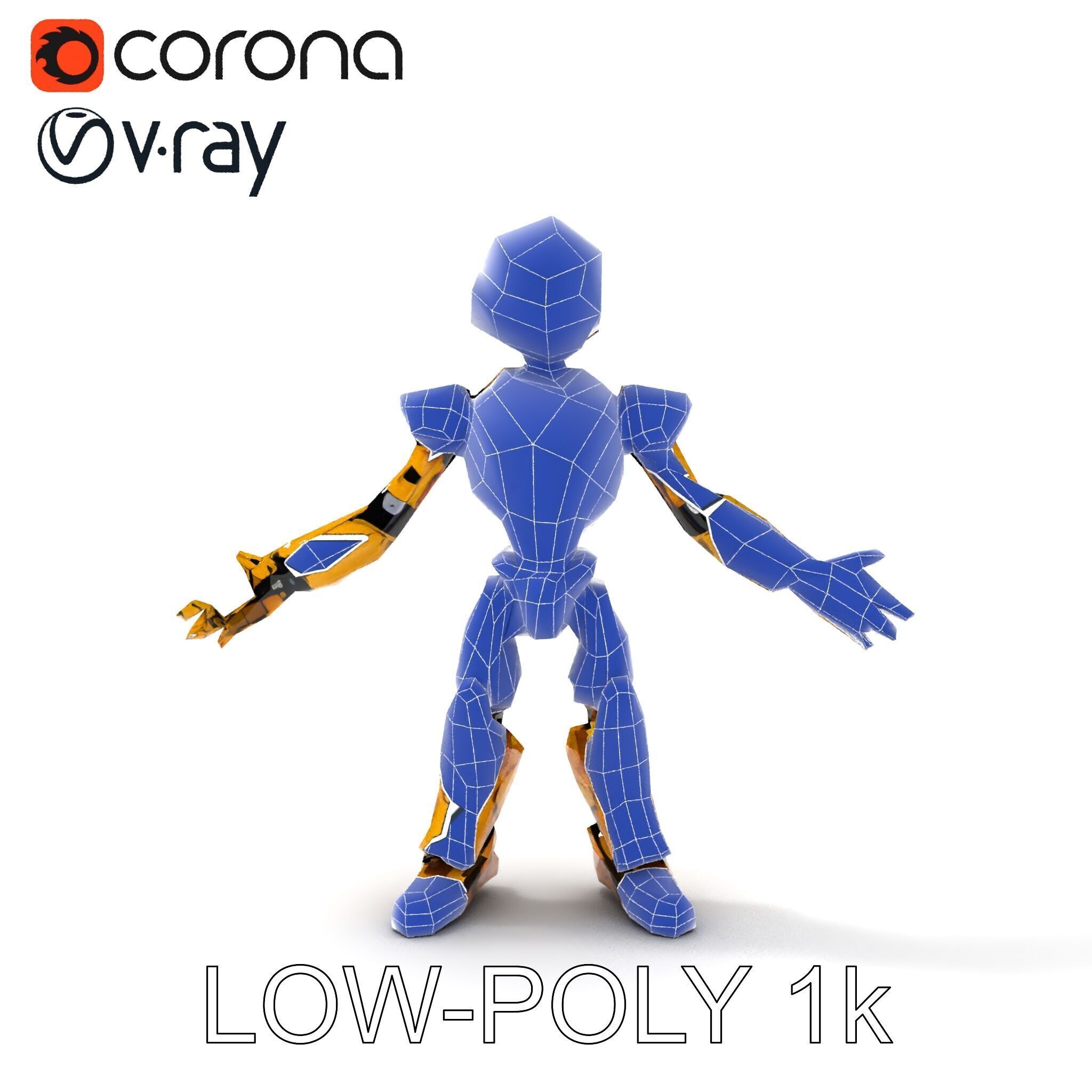 RiggedGolden Cyberbot Advanced Robotic GameReady Character Model Low-poly 3D model_20