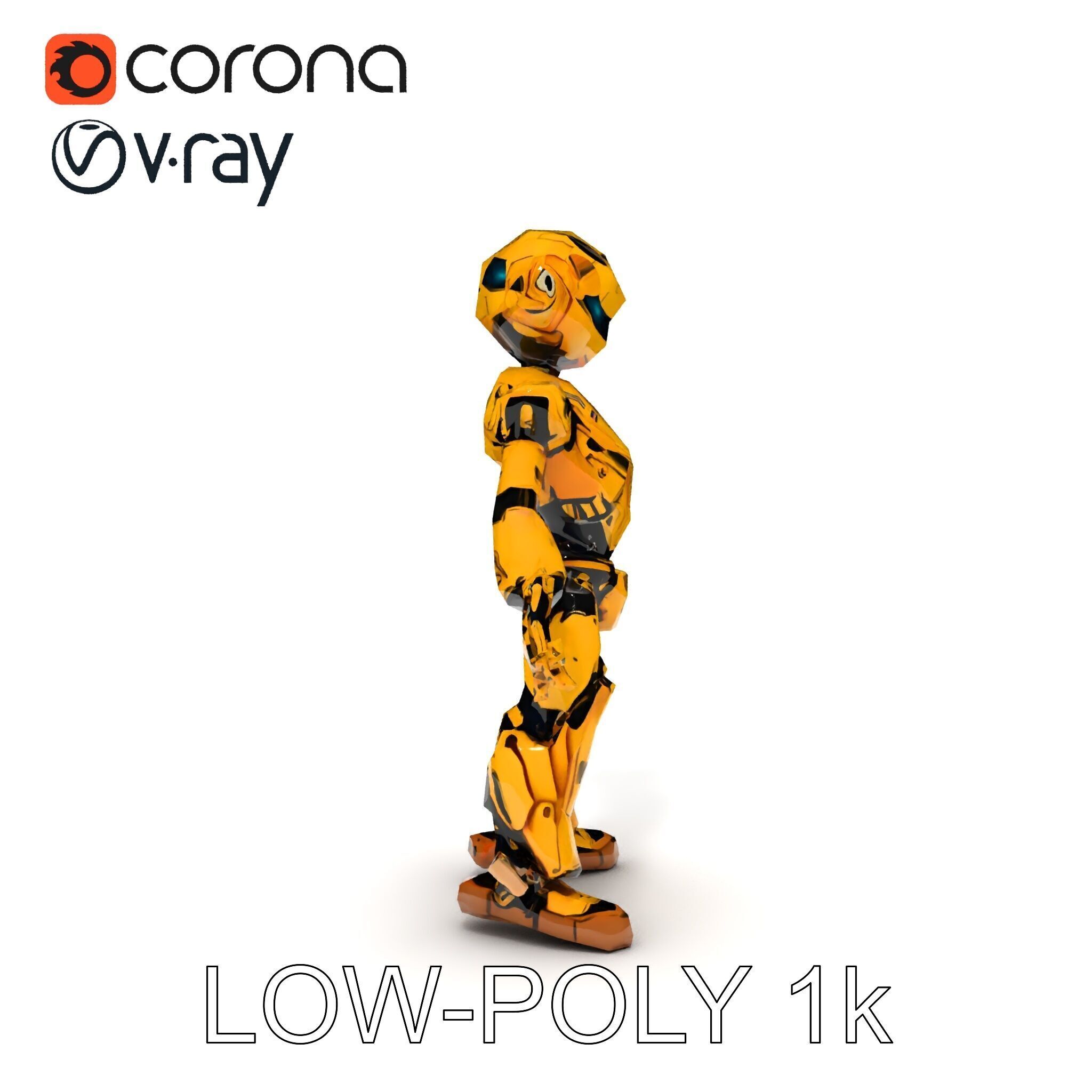 RiggedGolden Cyberbot Advanced Robotic GameReady Character Model Low-poly 3D model_27