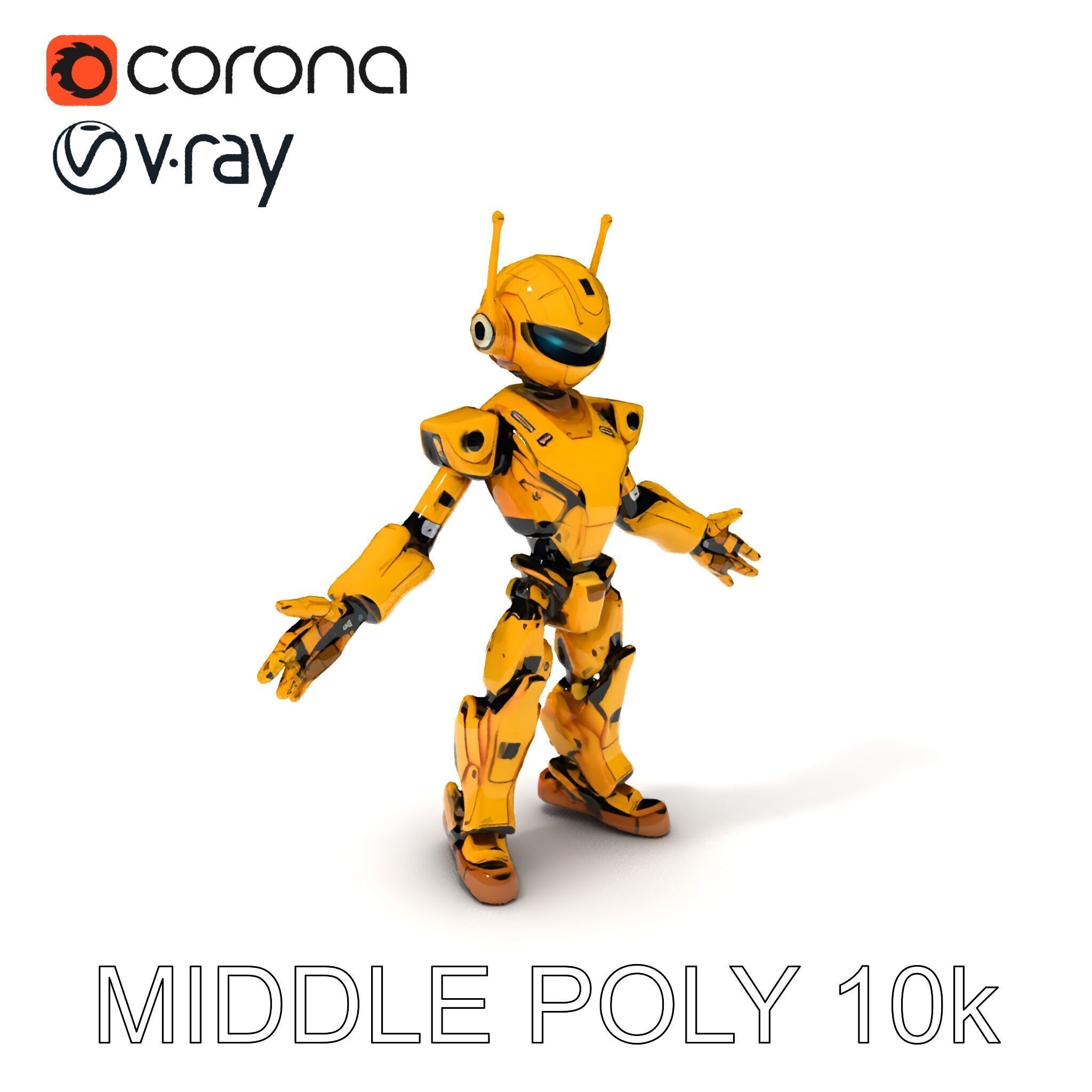 RiggedGolden Cyberbot Advanced Robotic GameReady Character Model Low-poly 3D model_23