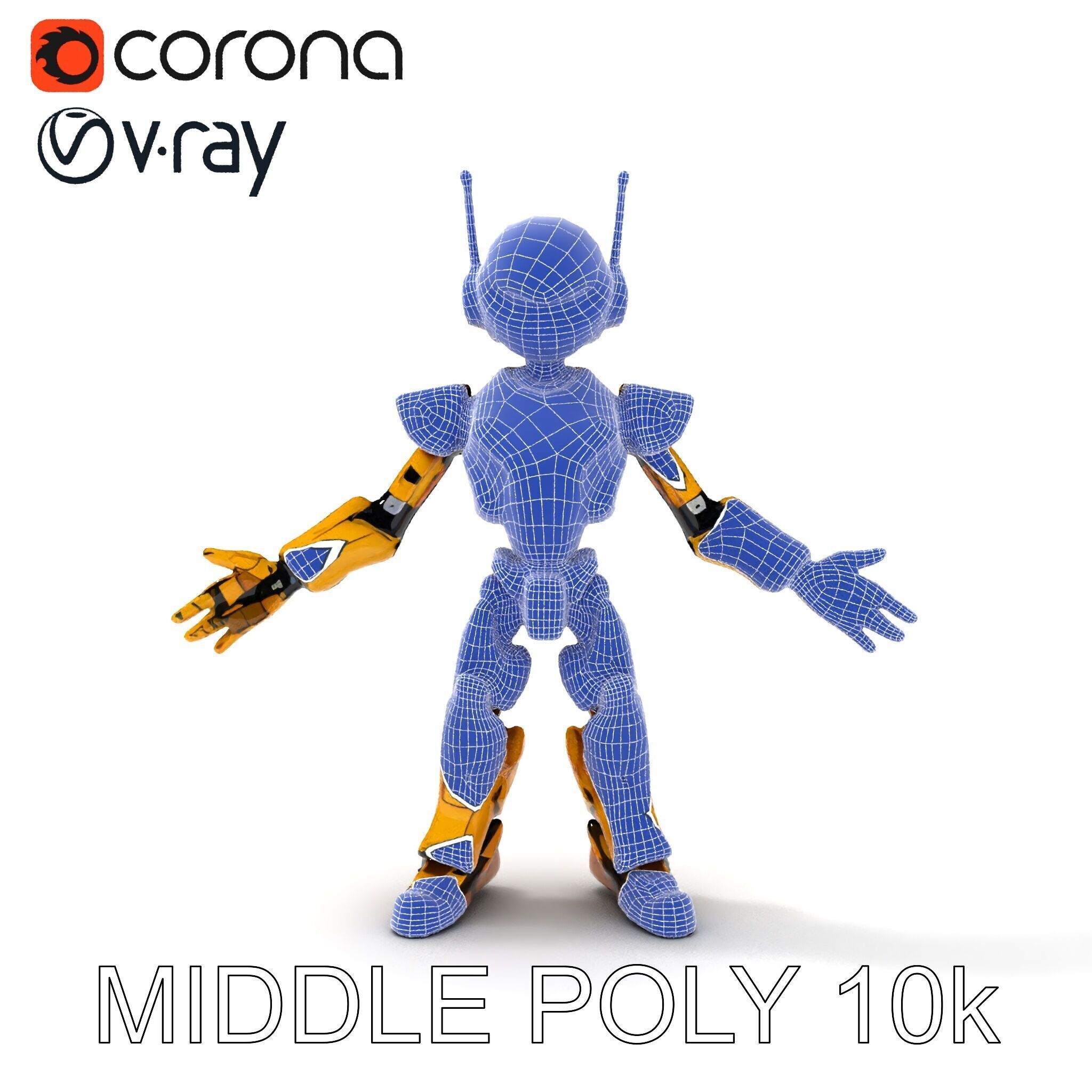 RiggedGolden Cyberbot Advanced Robotic GameReady Character Model Low-poly 3D model_29