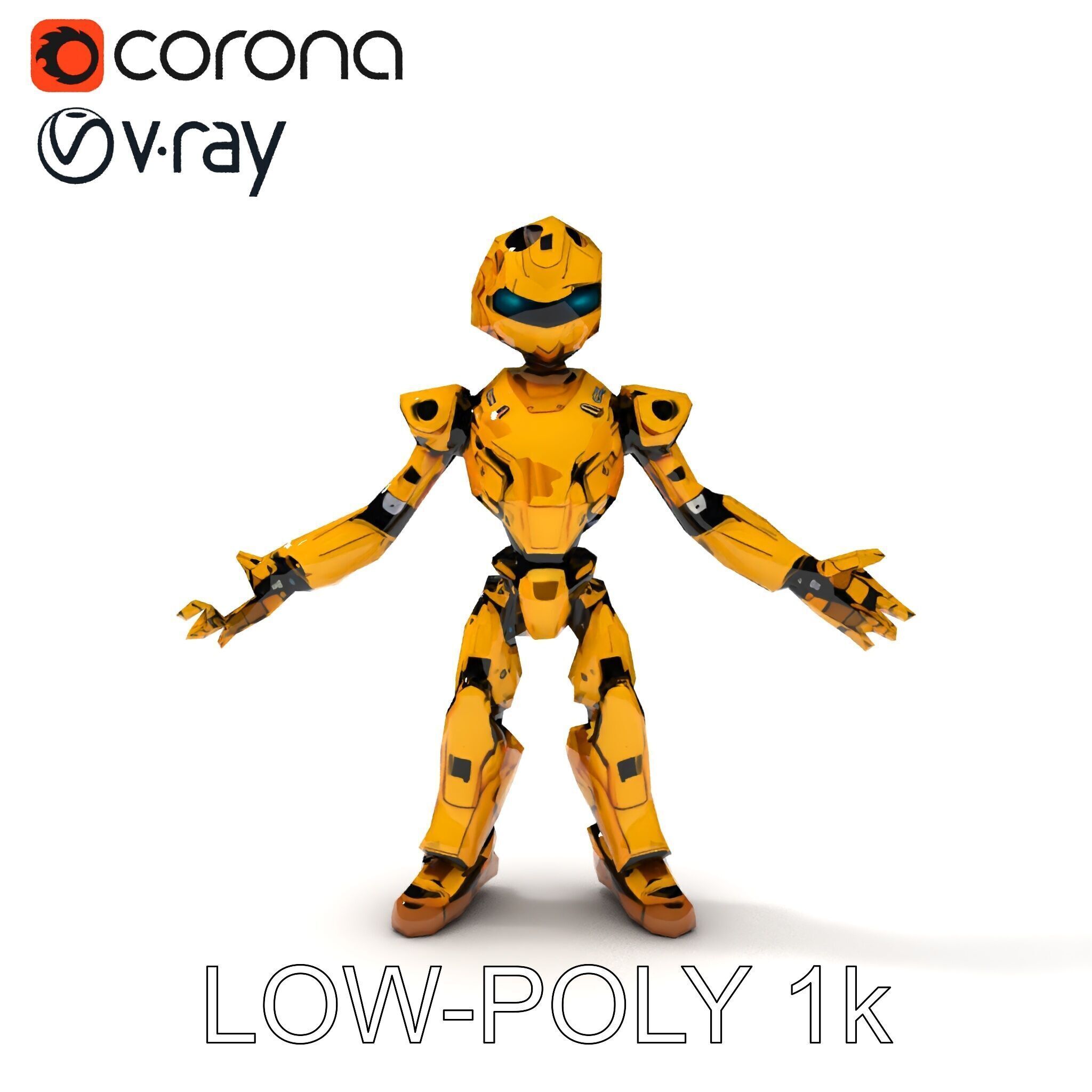 RiggedGolden Cyberbot Advanced Robotic GameReady Character Model Low-poly 3D model_7