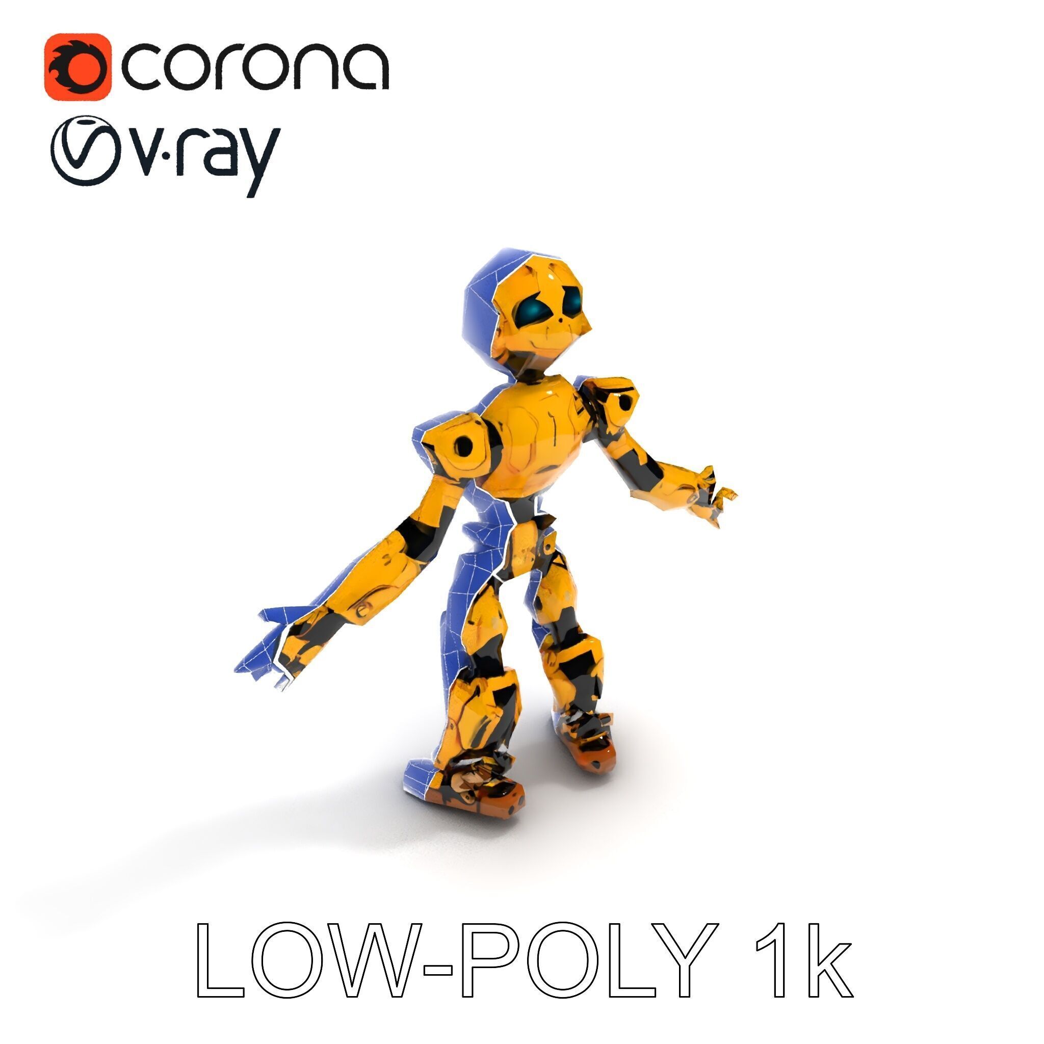 RiggedGolden Cyberbot Advanced Robotic GameReady Character Model Low-poly 3D model_15