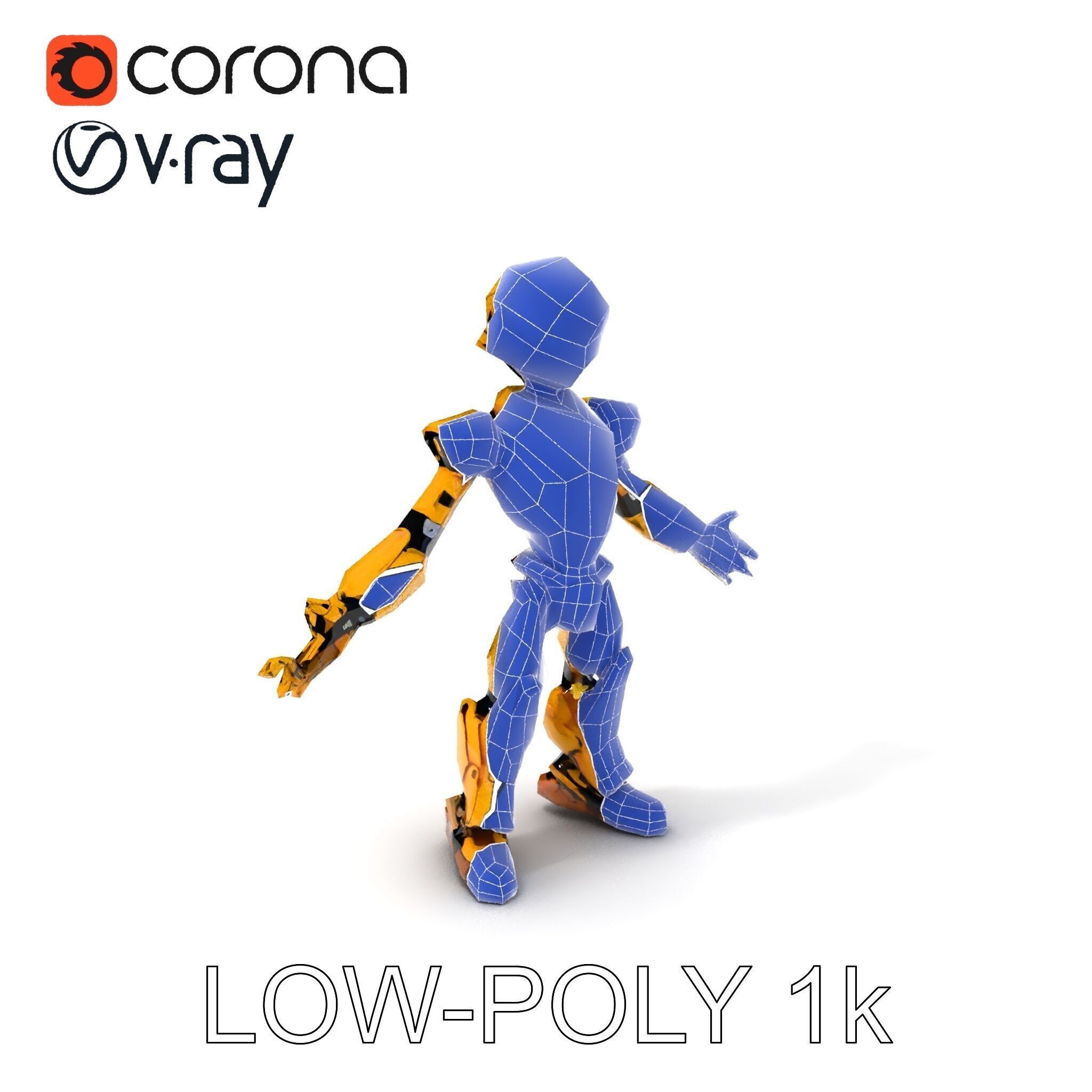 RiggedGolden Cyberbot Advanced Robotic GameReady Character Model Low-poly 3D model_17