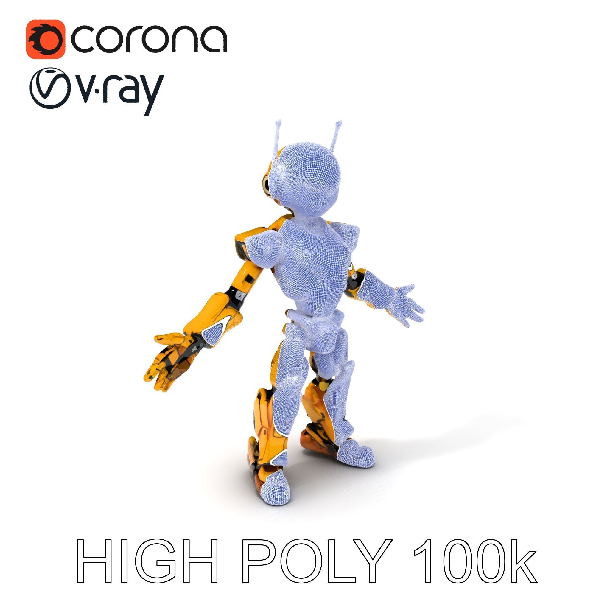 RiggedGolden Cyberbot Advanced Robotic GameReady Character Model Low-poly 3D model_3