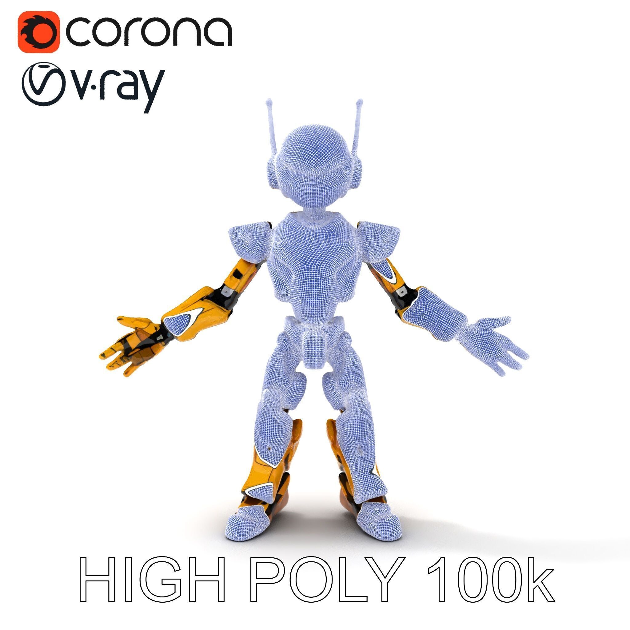 RiggedGolden Cyberbot Advanced Robotic GameReady Character Model Low-poly 3D model_25