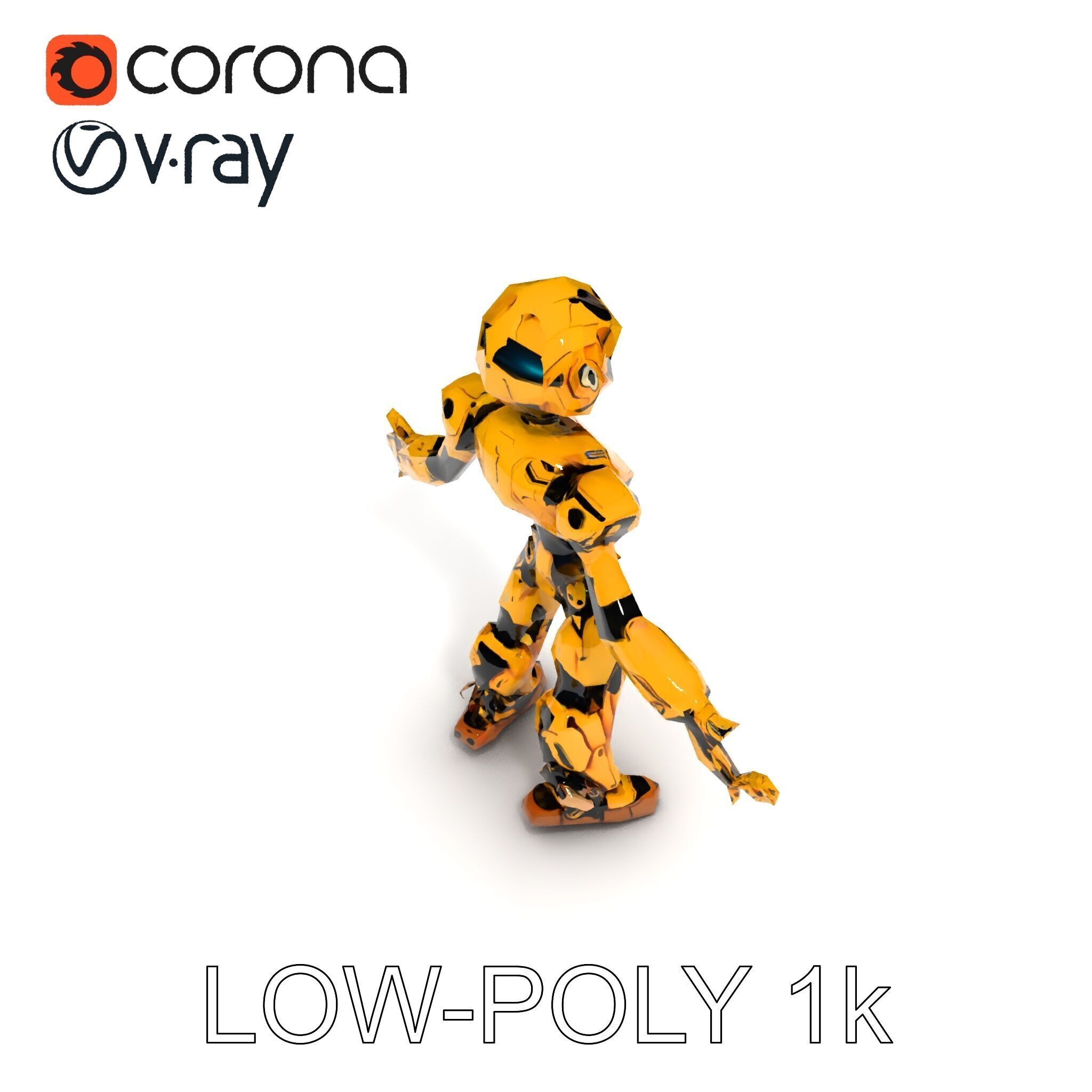 RiggedGolden Cyberbot Advanced Robotic GameReady Character Model Low-poly 3D model_9
