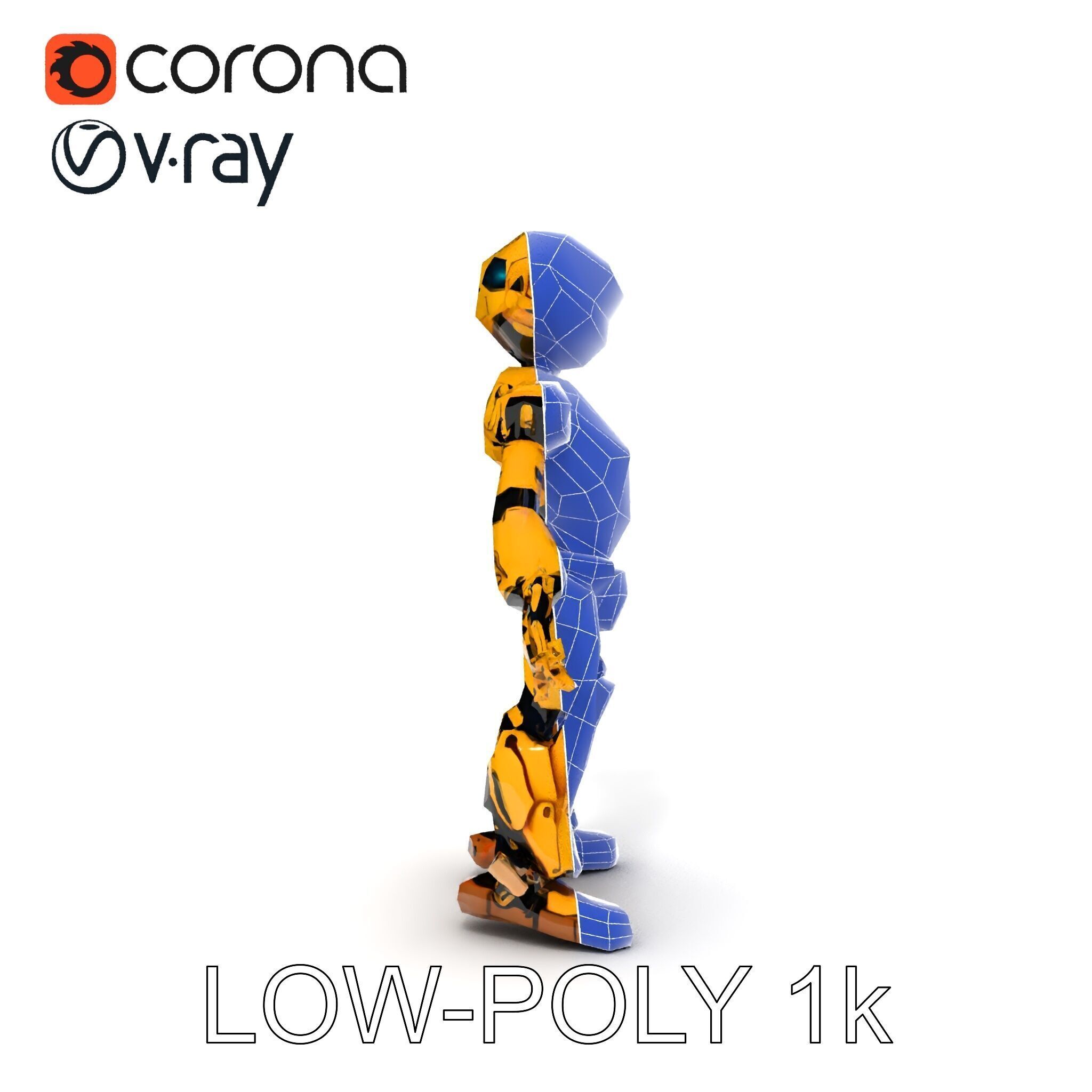 RiggedGolden Cyberbot Advanced Robotic GameReady Character Model Low-poly 3D model_33
