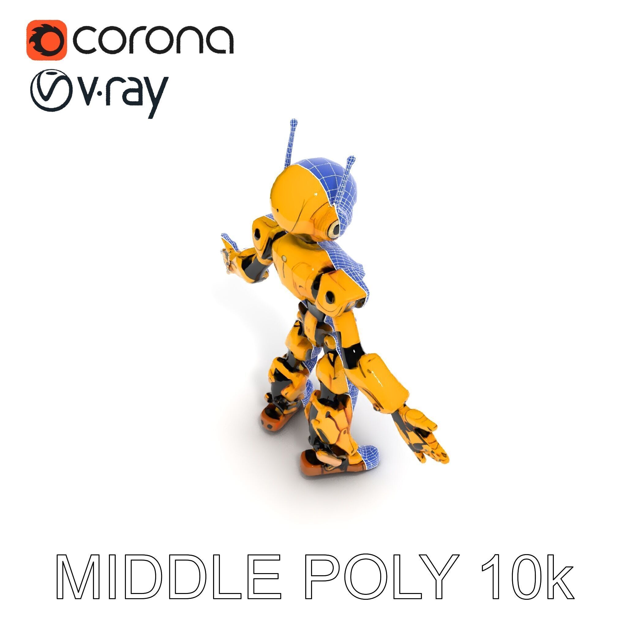RiggedGolden Cyberbot Advanced Robotic GameReady Character Model Low-poly 3D model_26