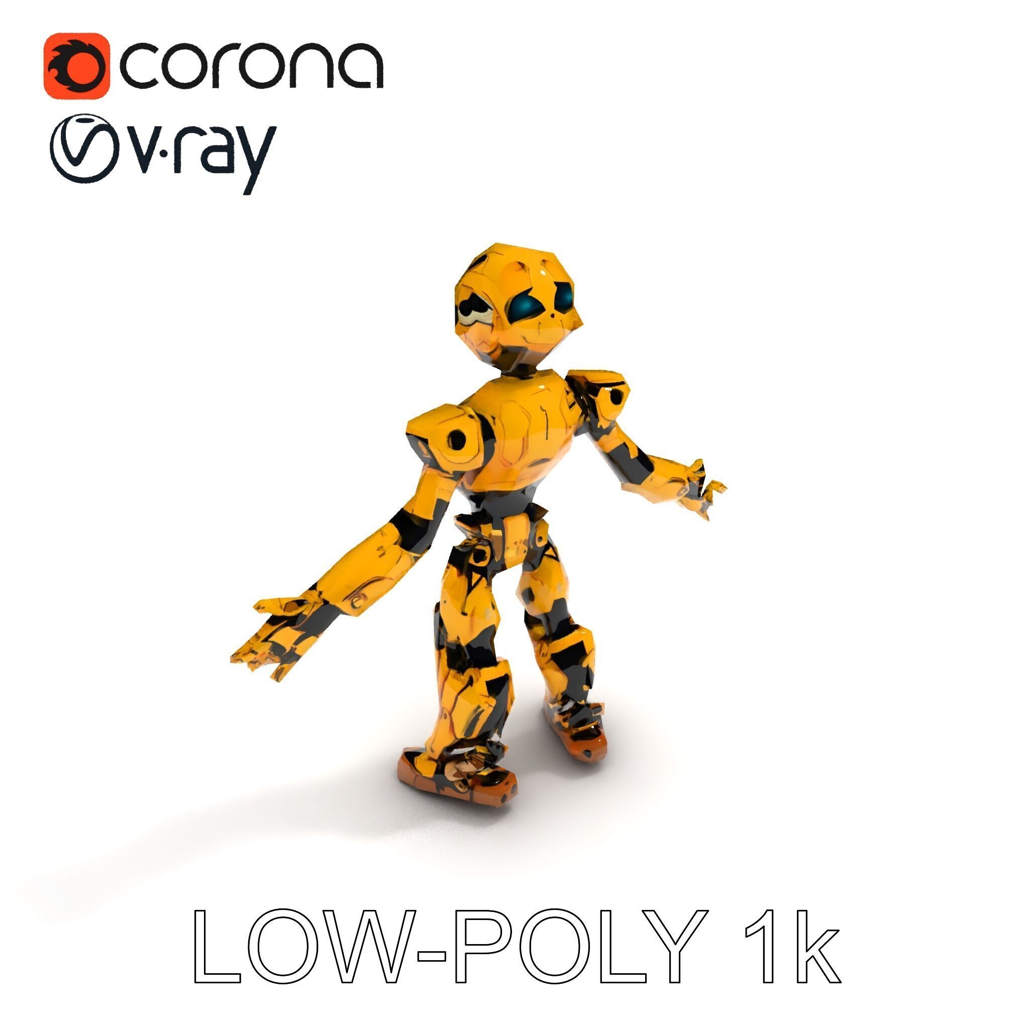 RiggedGolden Cyberbot Advanced Robotic GameReady Character Model Low-poly 3D model_22
