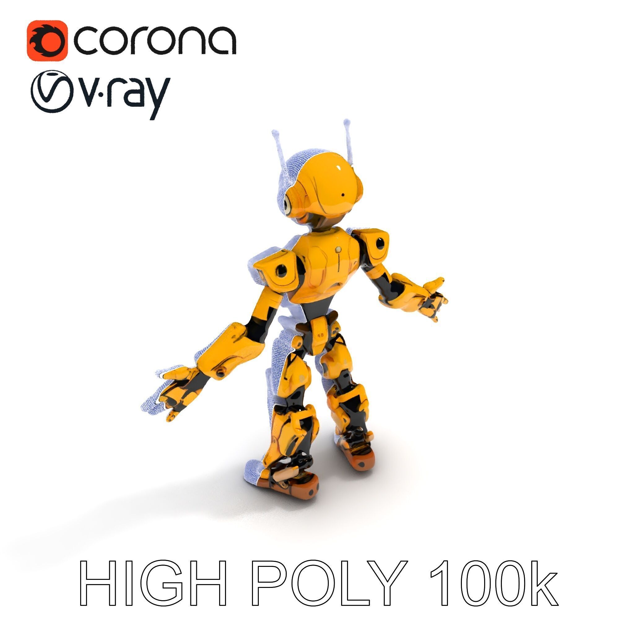 RiggedGolden Cyberbot Advanced Robotic GameReady Character Model Low-poly 3D model_13