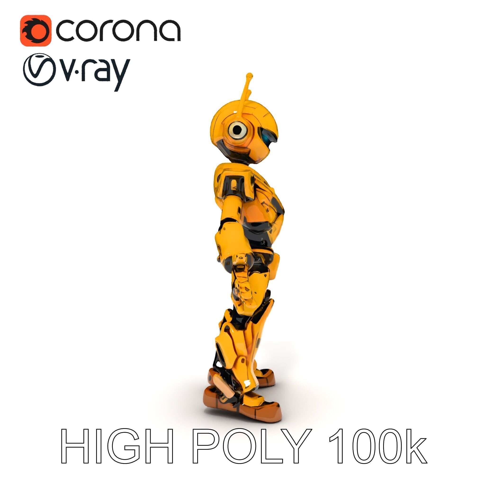 RiggedGolden Cyberbot Advanced Robotic GameReady Character Model Low-poly 3D model_36