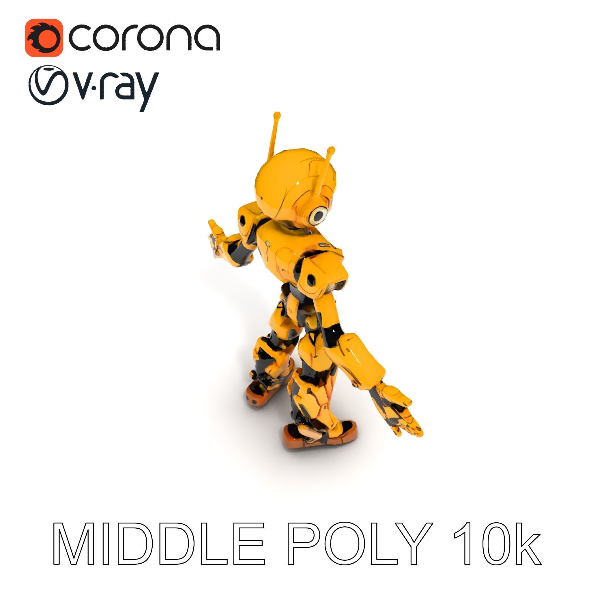 RiggedGolden Cyberbot Advanced Robotic GameReady Character Model Low-poly 3D model_8
