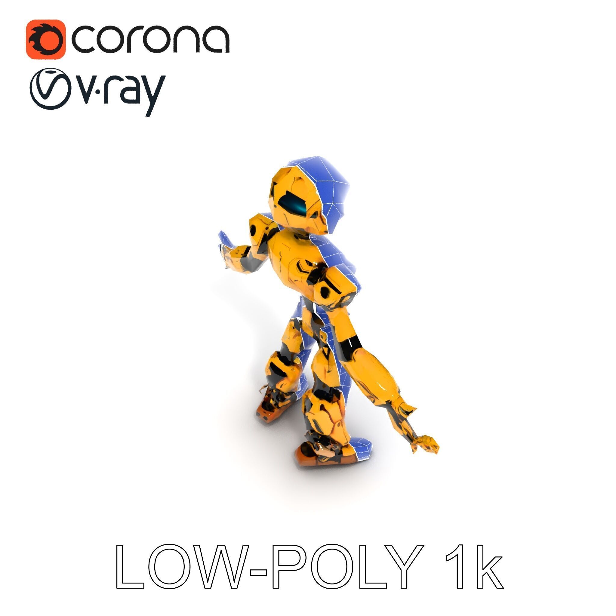 RiggedGolden Cyberbot Advanced Robotic GameReady Character Model Low-poly 3D model_30