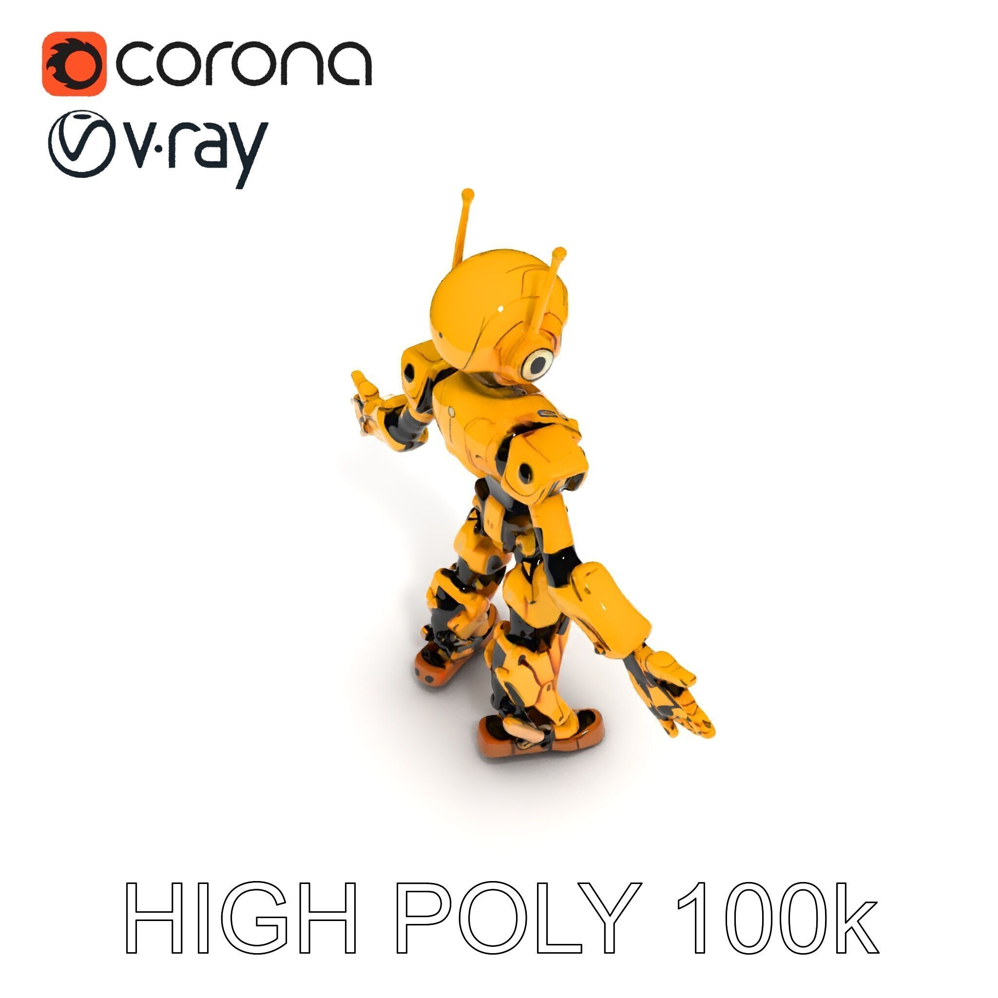 RiggedGolden Cyberbot Advanced Robotic GameReady Character Model Low-poly 3D model_10