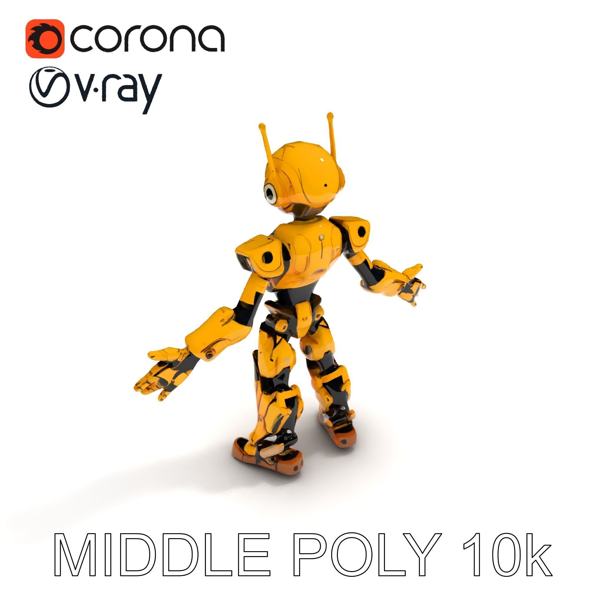 RiggedGolden Cyberbot Advanced Robotic GameReady Character Model Low-poly 3D model_35