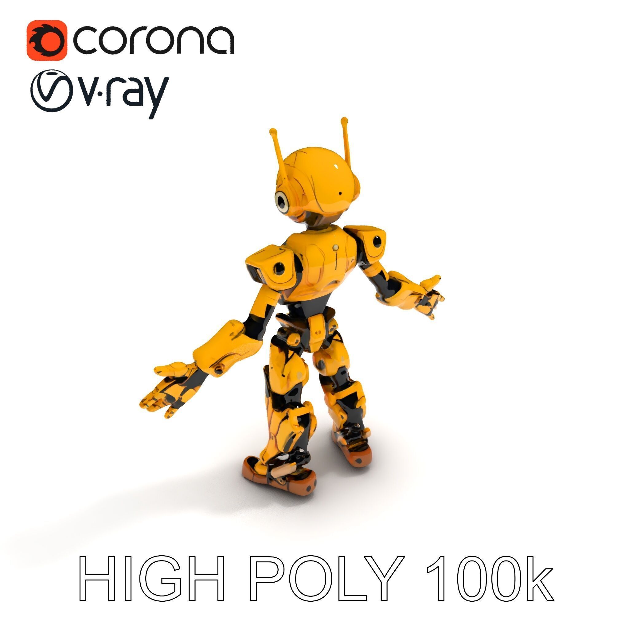 RiggedGolden Cyberbot Advanced Robotic GameReady Character Model Low-poly 3D model_34