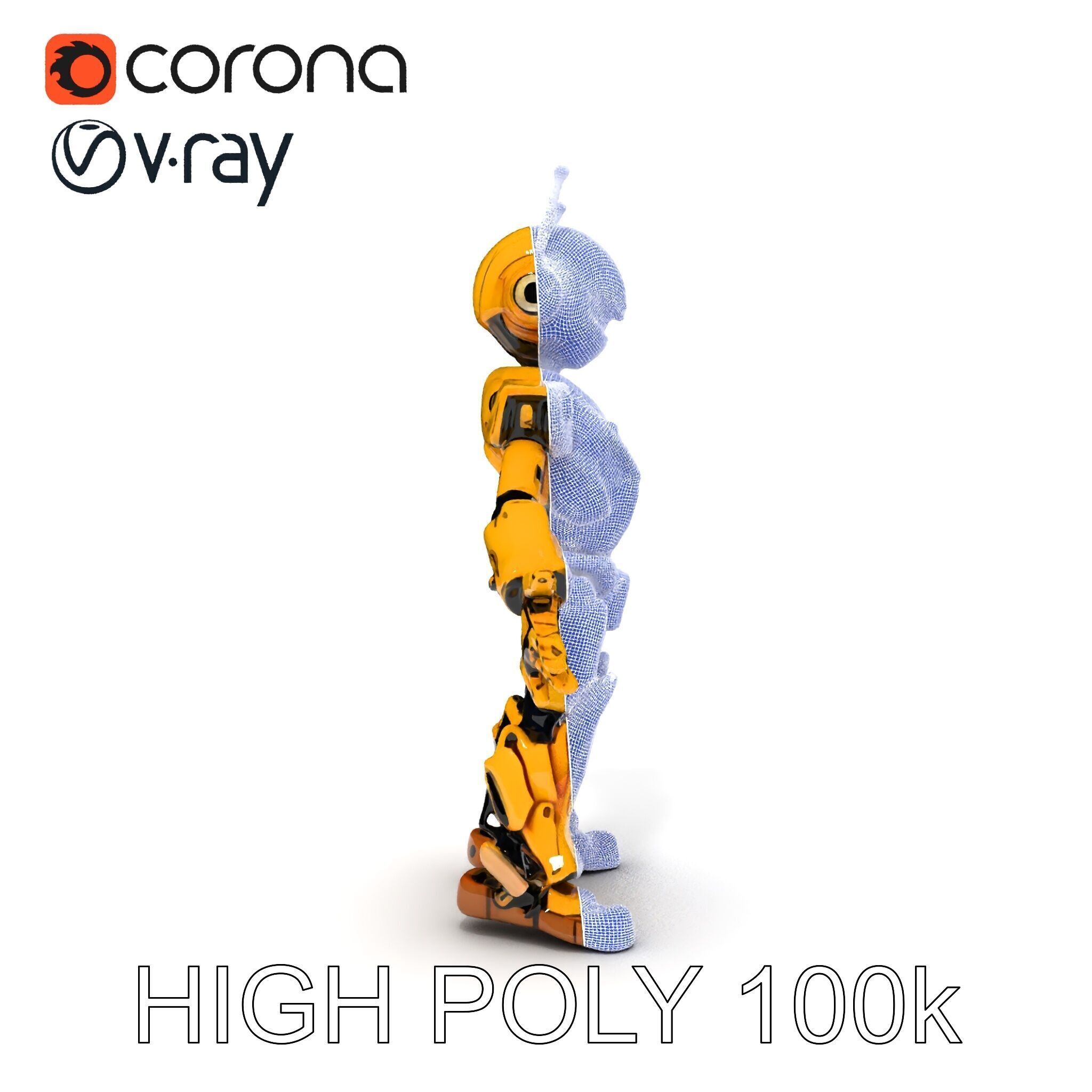RiggedGolden Cyberbot Advanced Robotic GameReady Character Model Low-poly 3D model_31