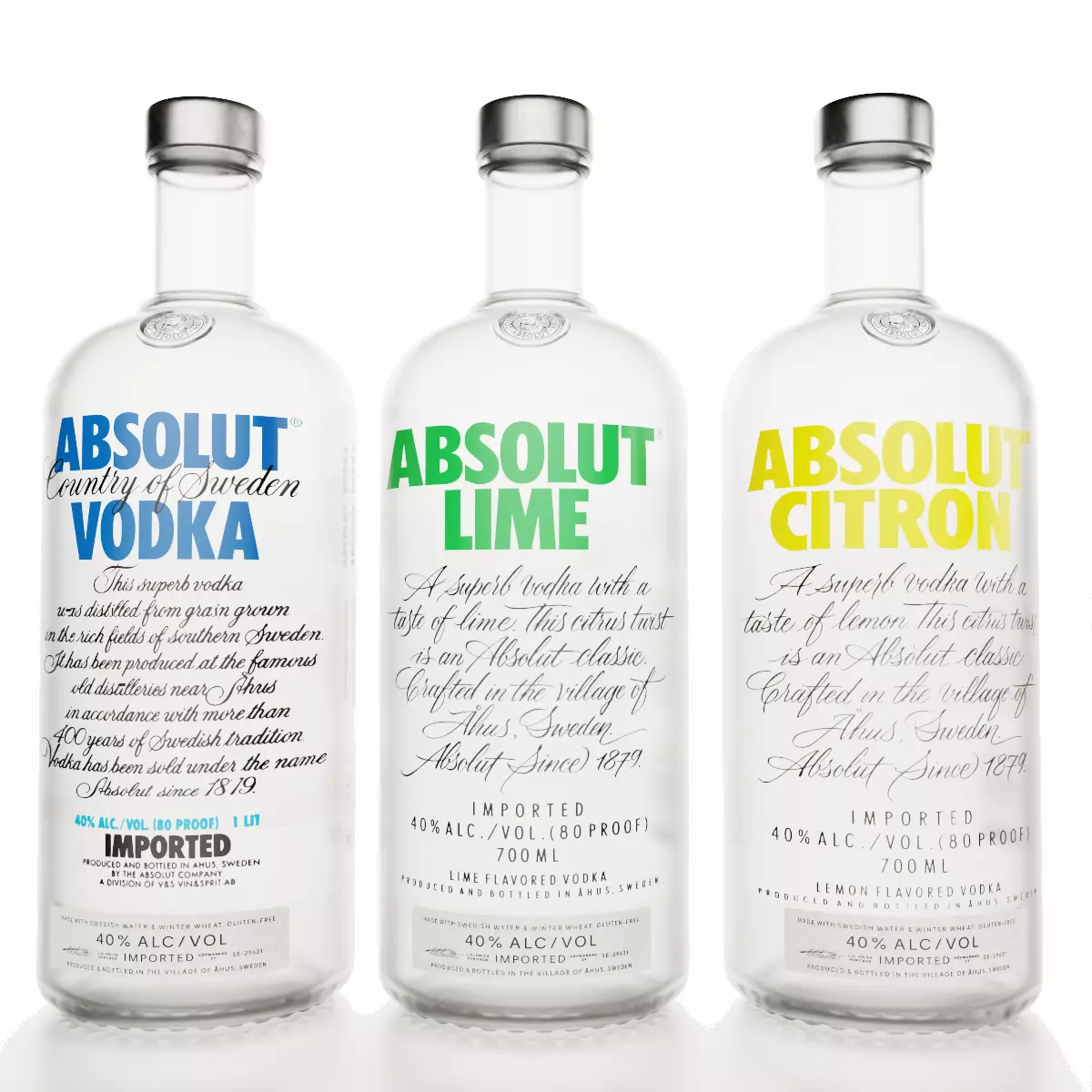 Absolut Vodka Bottles Lime Citron Alcohol 3D model